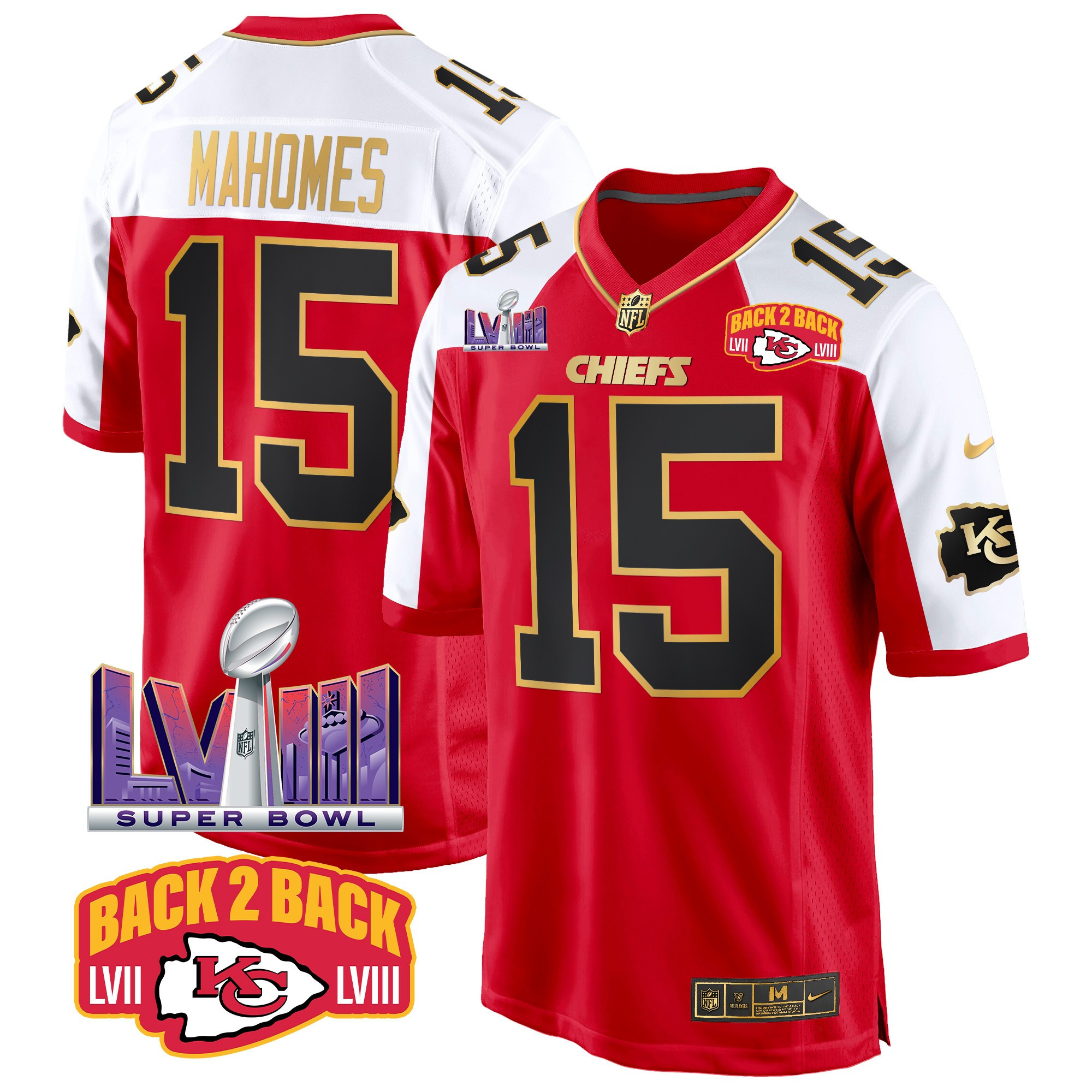 Men's Chiefs Super Bowl LVIII & Back 2 Back Patch Game Jersey - All Stitched - Image 9