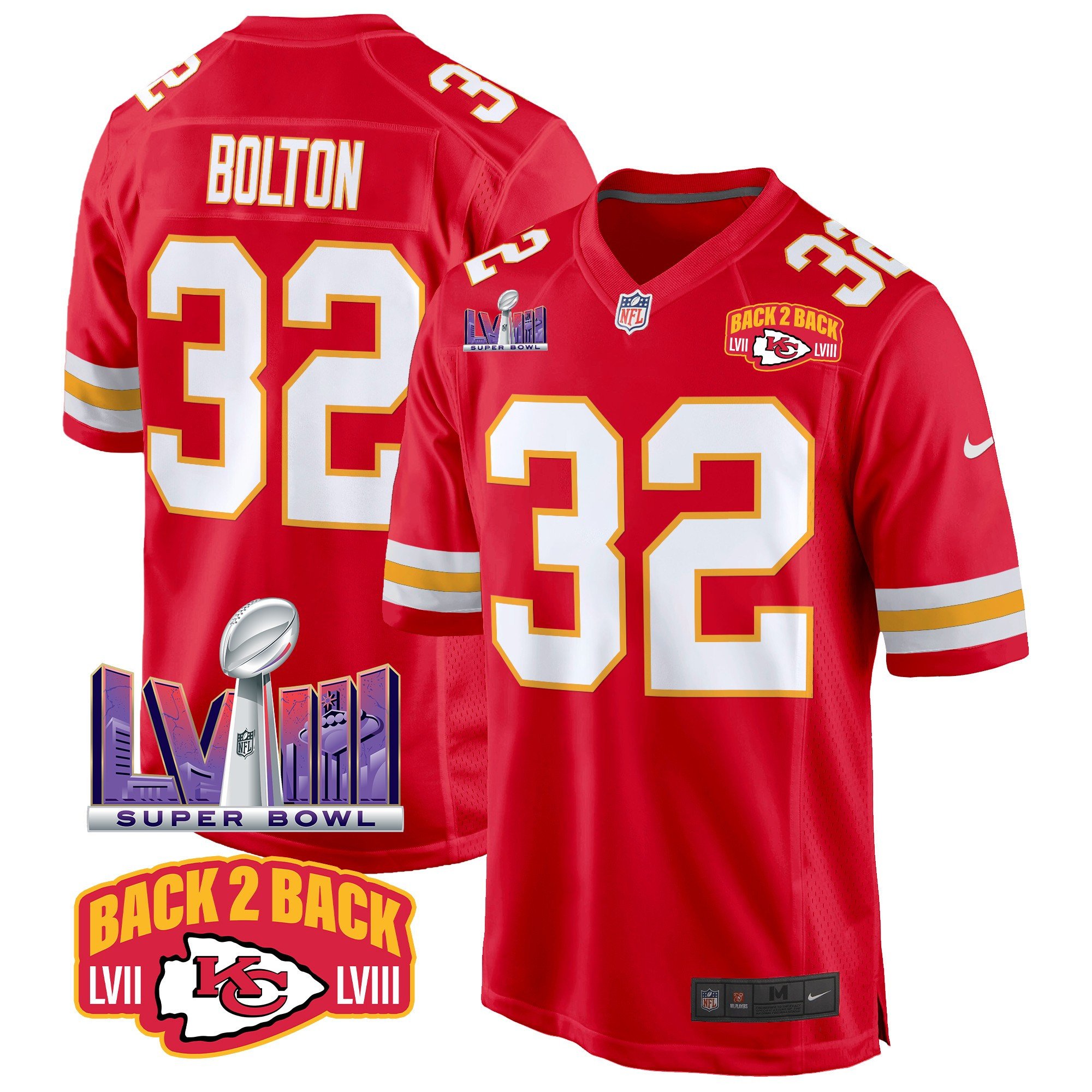 Men's Chiefs Super Bowl LVIII & Back 2 Back Patch Game Jersey - All Stitched - Image 46