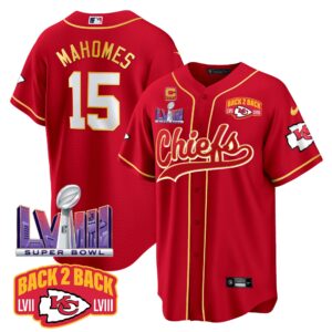Men's Chiefs Super Bowl LVIII & Back 2 Back Patch Baseball Jersey - All Stitched