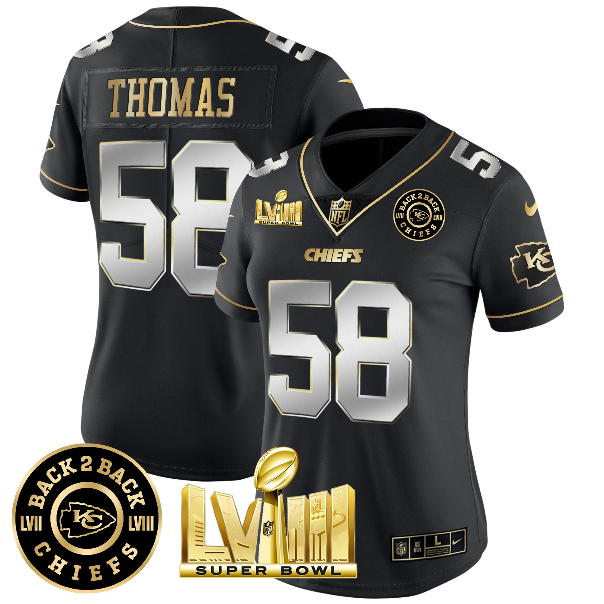 Women's Chiefs Super Bowl LVIII & Back 2 Back Patch Vapor Jersey V4 - All Stitched - Image 3