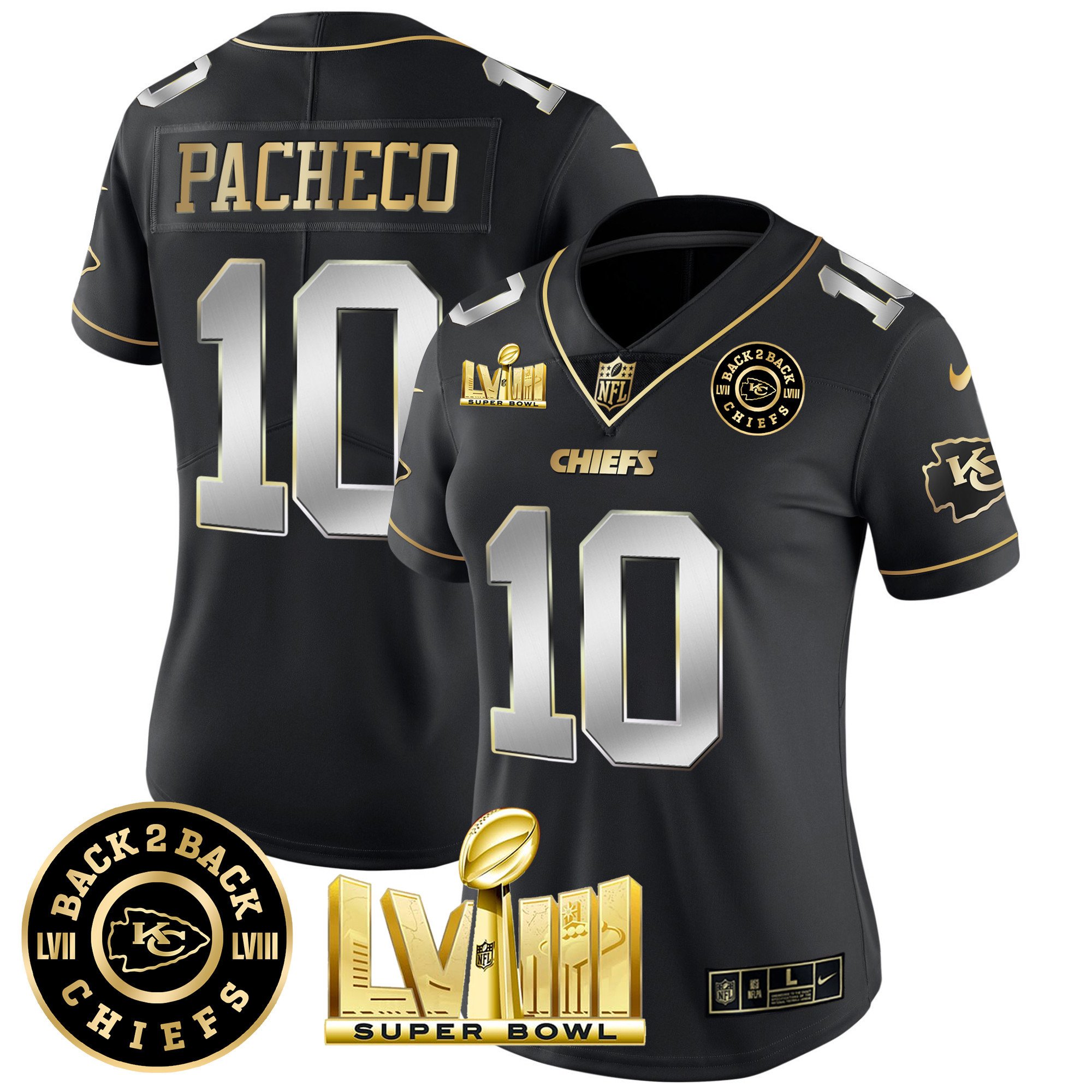 Women's Chiefs Super Bowl LVIII & Back 2 Back Patch Vapor Jersey V4 - All Stitched - Image 4