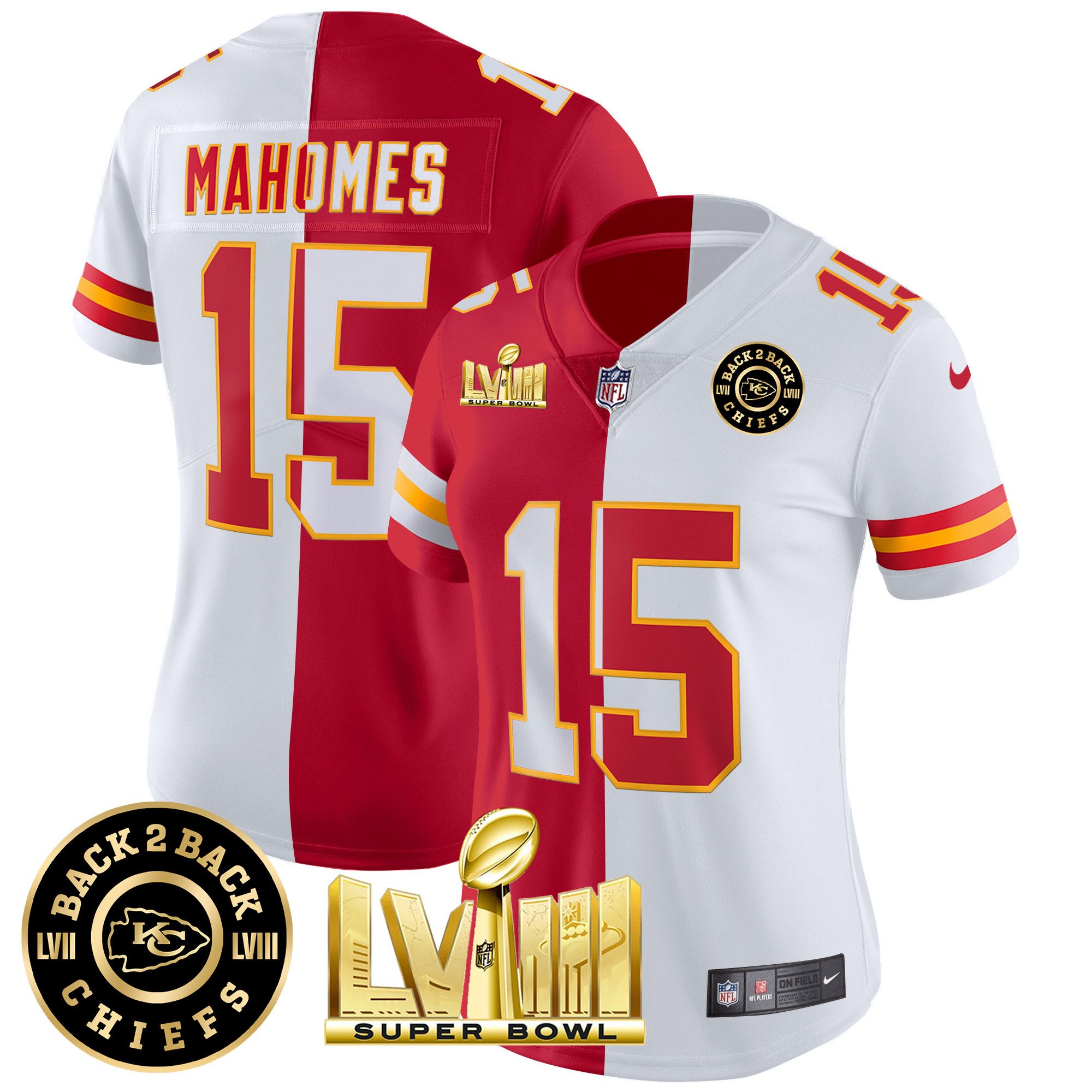 Women's Chiefs Super Bowl LVIII & Back 2 Back Patch Vapor Jersey V4 - All Stitched - Image 29