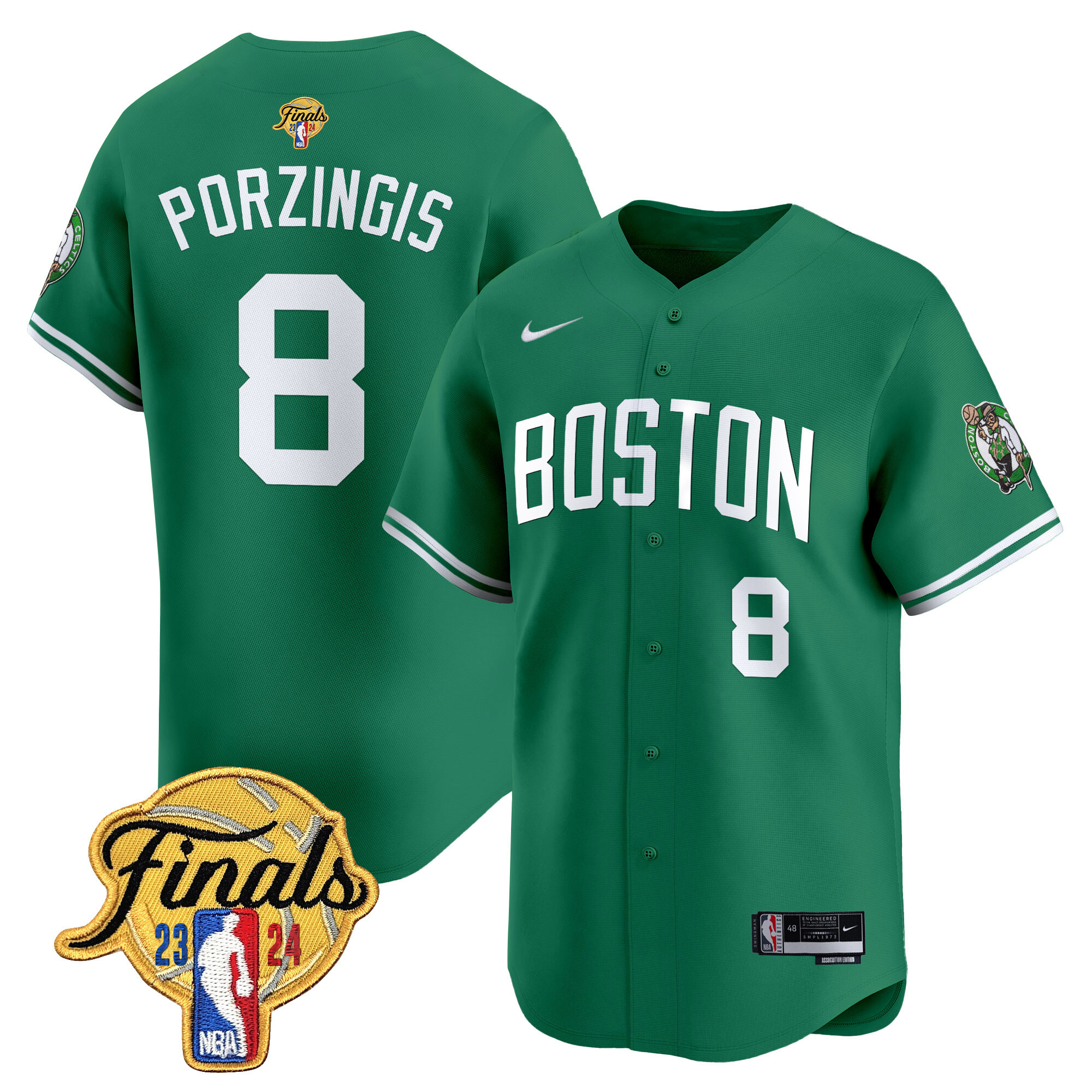 Men's Boston Celtics 2024 Finals Patch Baseball Jersey V2 - All Stitched - Image 11