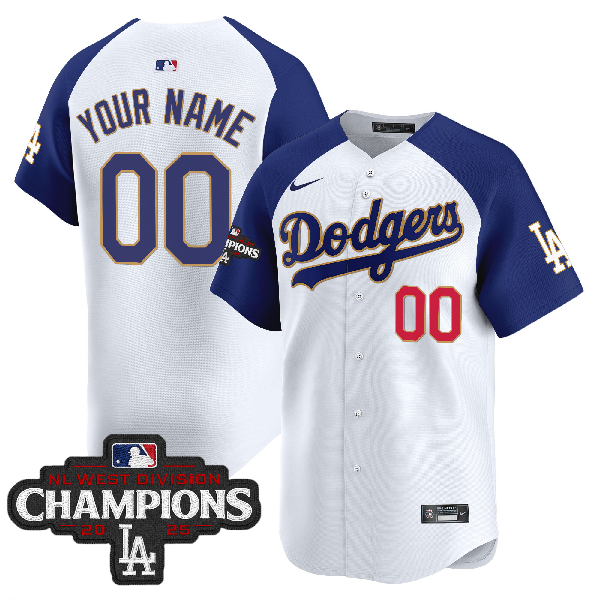 Dodgers 2025 NL West Division Champions Patch Gold Trim Vapor Premier Limited Custom Jersey - All Stitched - Image 5