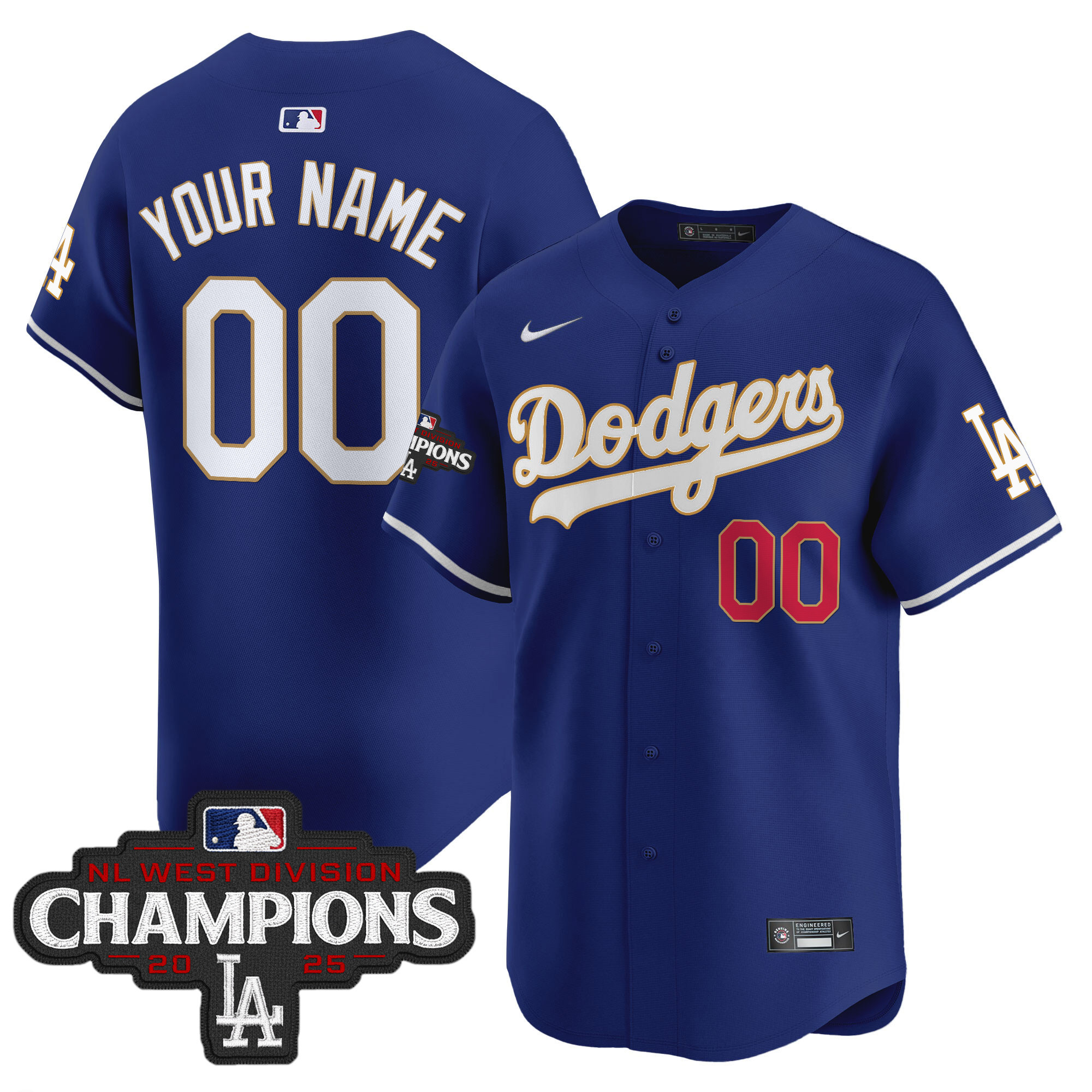 Dodgers 2025 NL West Division Champions Patch Gold Trim Vapor Premier Limited Custom Jersey - All Stitched - Image 4