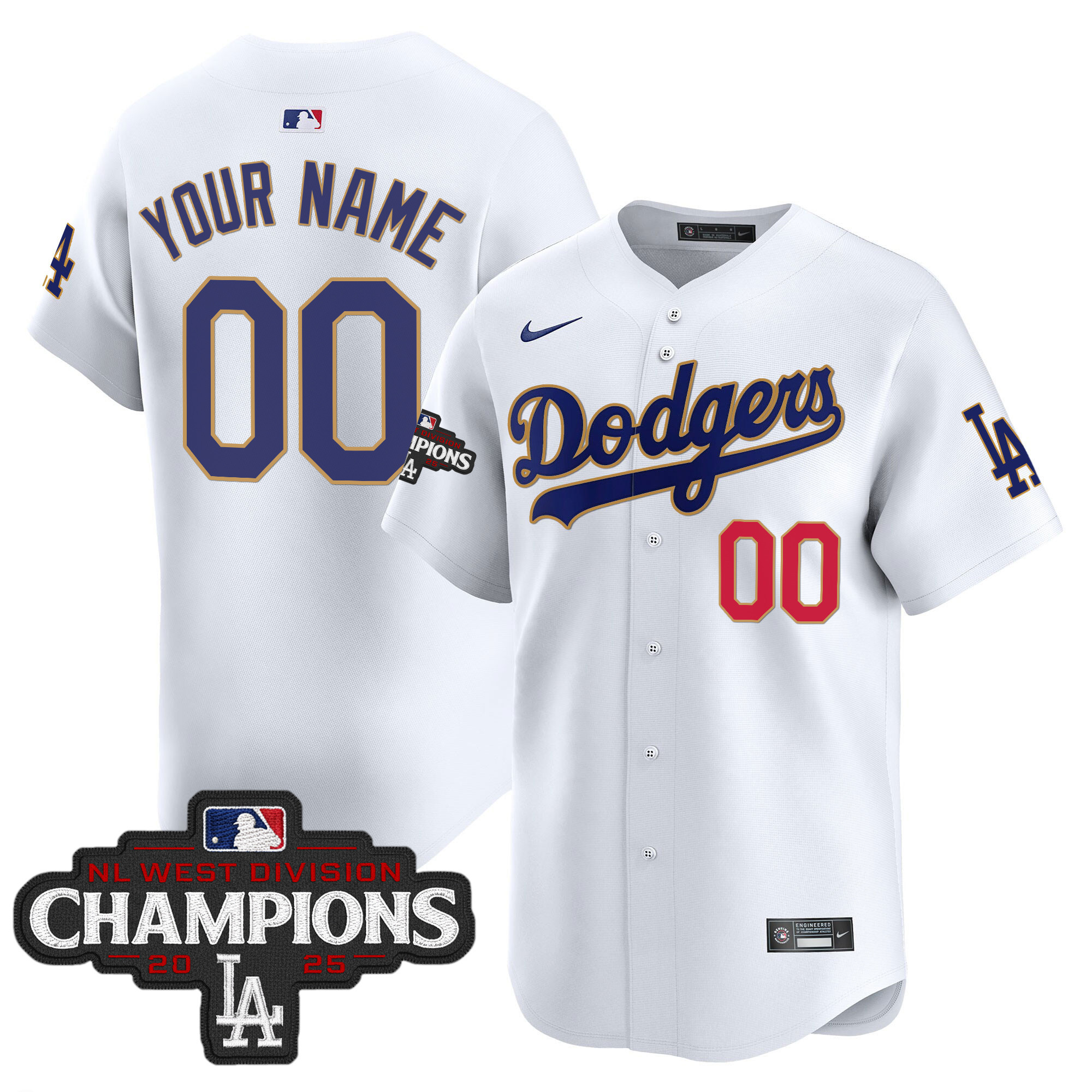 Dodgers 2025 NL West Division Champions Patch Gold Trim Vapor Premier Limited Custom Jersey - All Stitched - Image 3