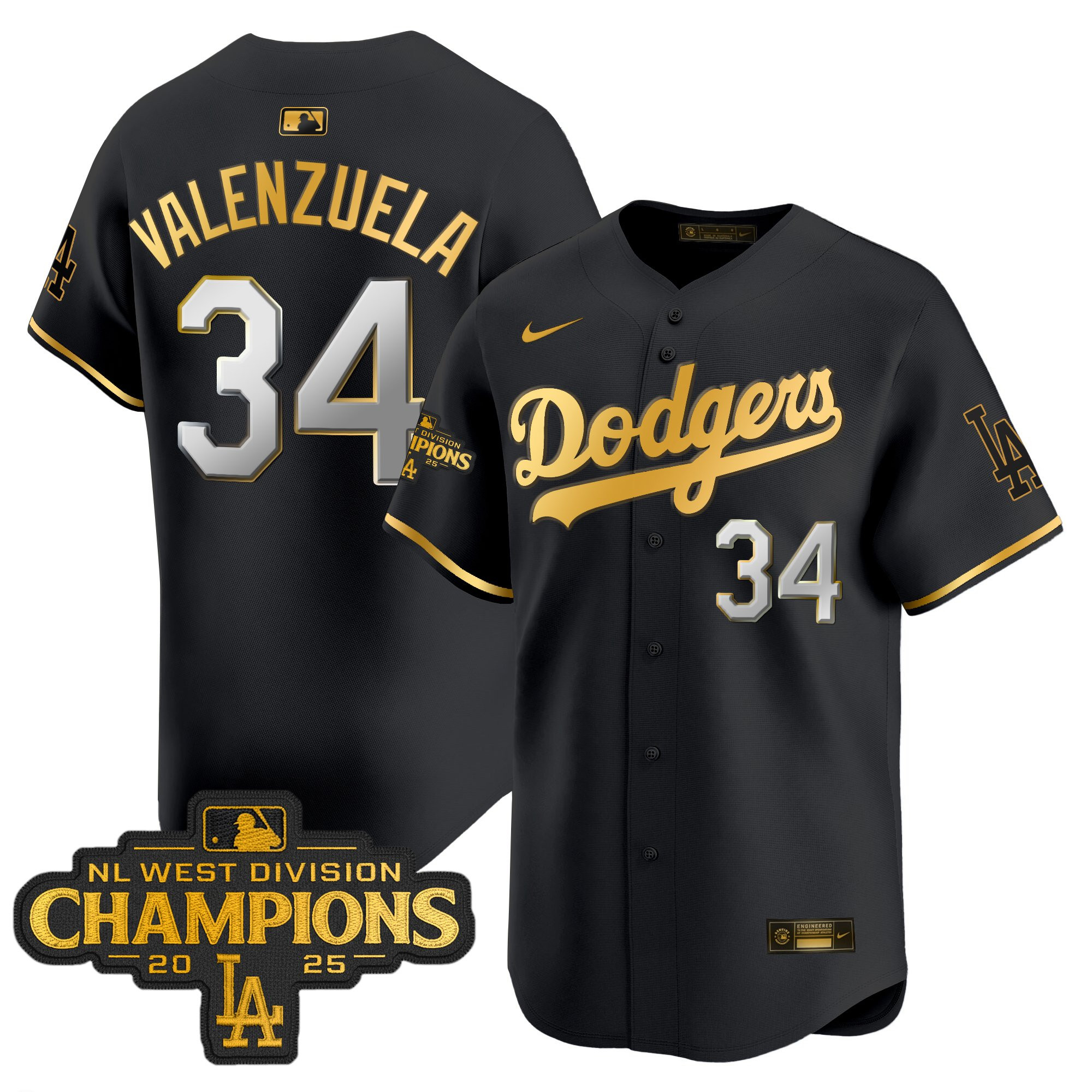 Men's Dodgers 2025 NL West Division Champions Patch Gold Trim Vapor Premier Limited Jersey - All Stitched - Image 4