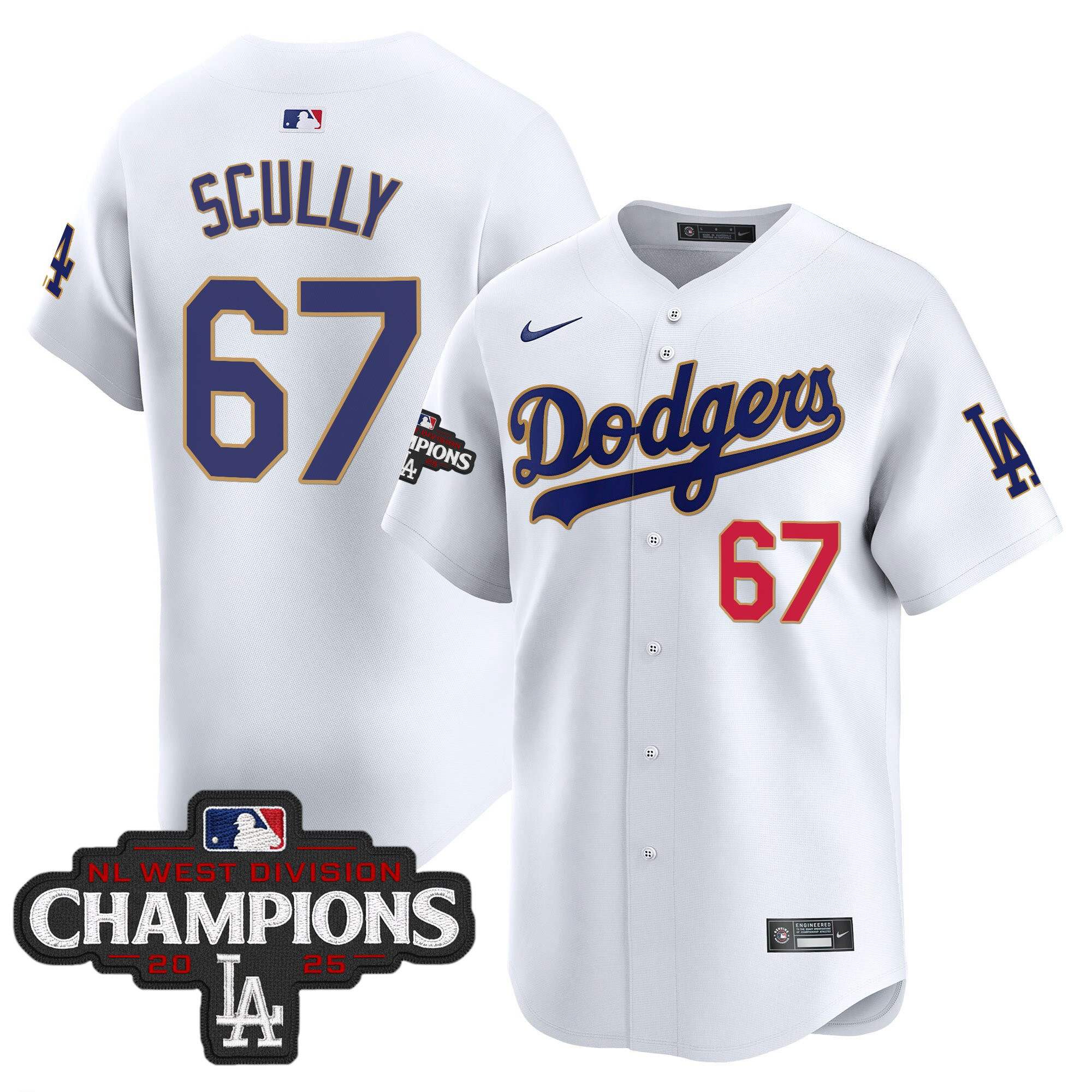 Men's Dodgers 2025 NL West Division Champions Patch Gold Trim Vapor Premier Limited Jersey - All Stitched - Image 27