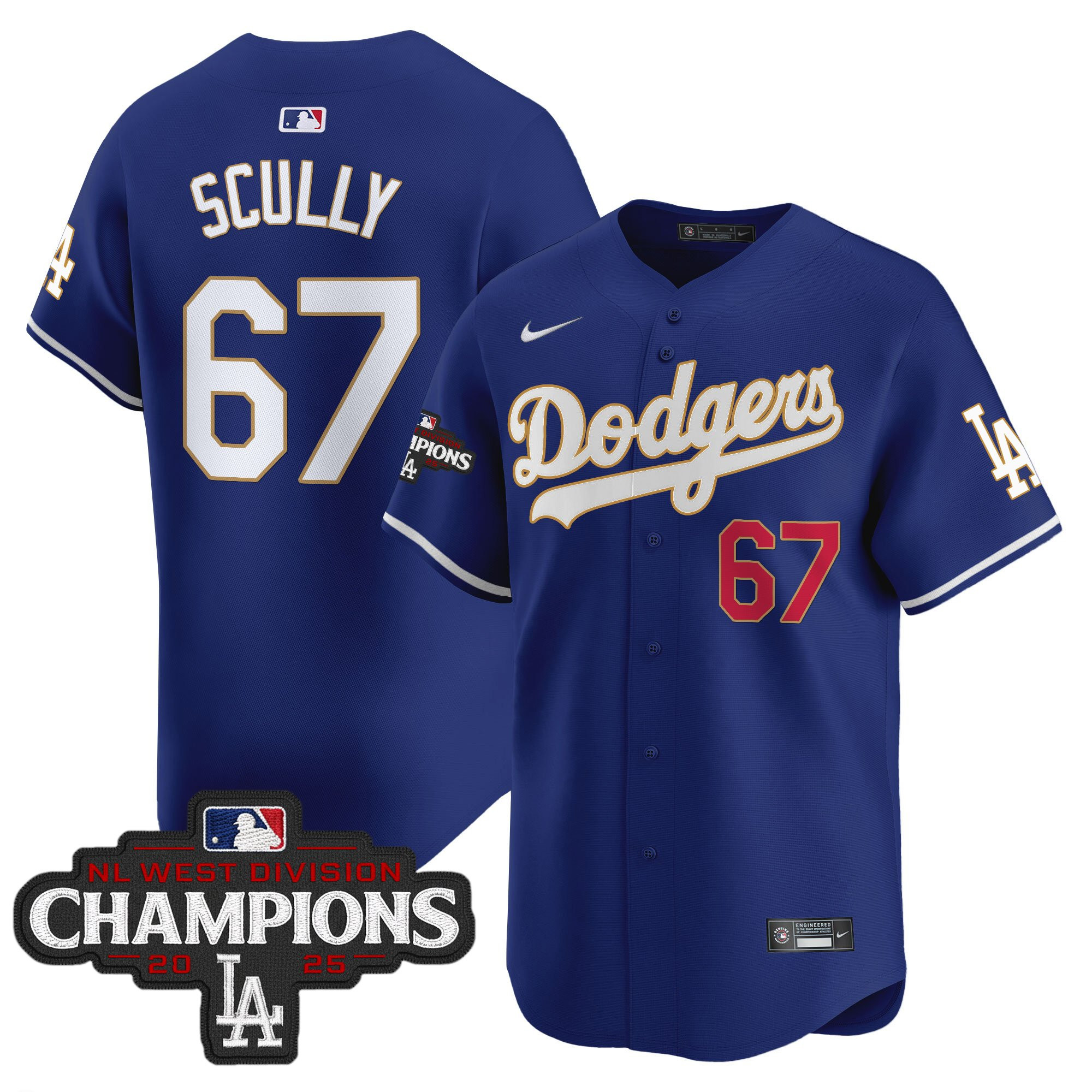 Men's Dodgers 2025 NL West Division Champions Patch Gold Trim Vapor Premier Limited Jersey - All Stitched - Image 37