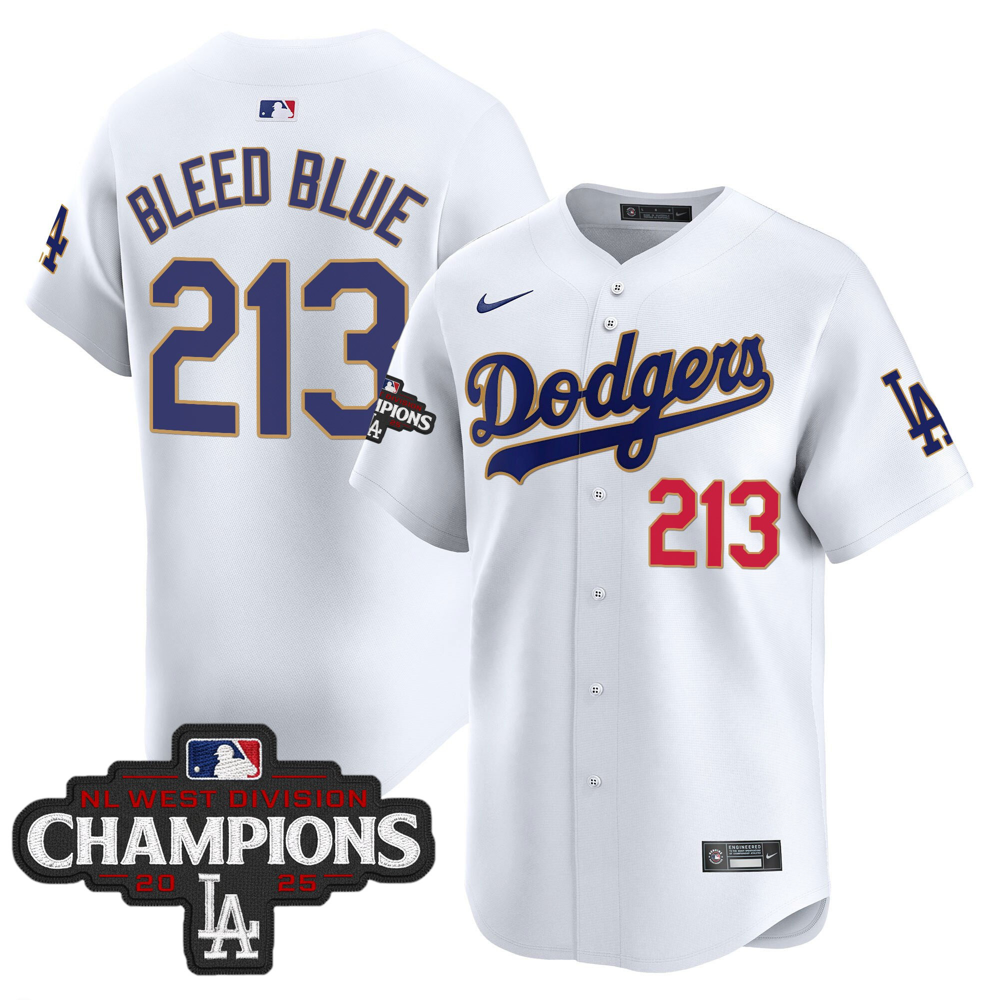 Men's Dodgers 2025 NL West Division Champions Patch Gold Trim Vapor Premier Limited Jersey - All Stitched - Image 22