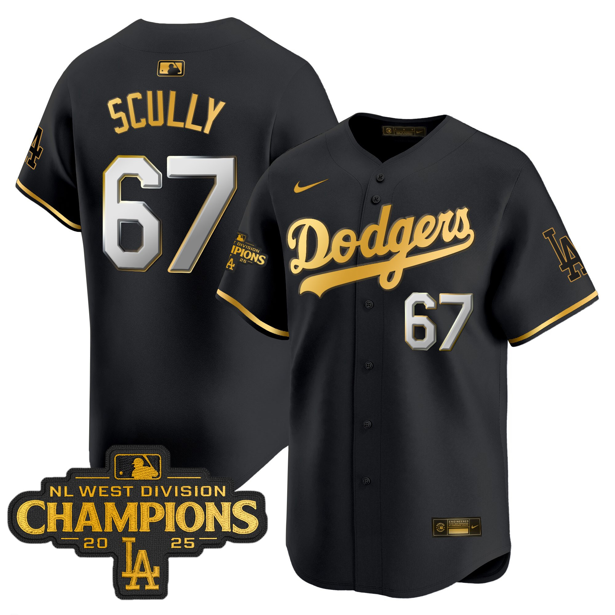 Men's Dodgers 2025 NL West Division Champions Patch Gold Trim Vapor Premier Limited Jersey - All Stitched - Image 7