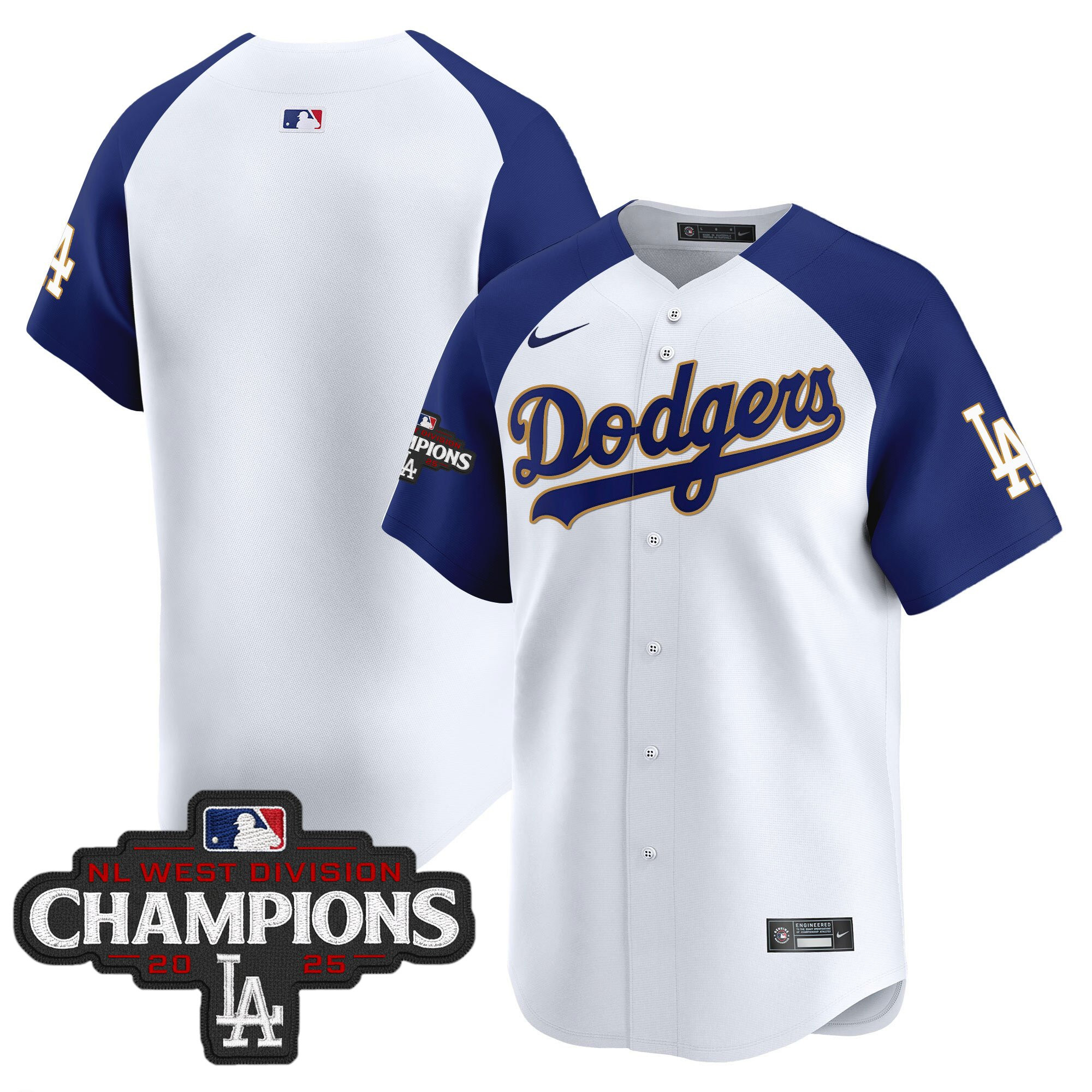 Men's Dodgers 2025 NL West Division Champions Patch Gold Trim Vapor Premier Limited Jersey - All Stitched - Image 50