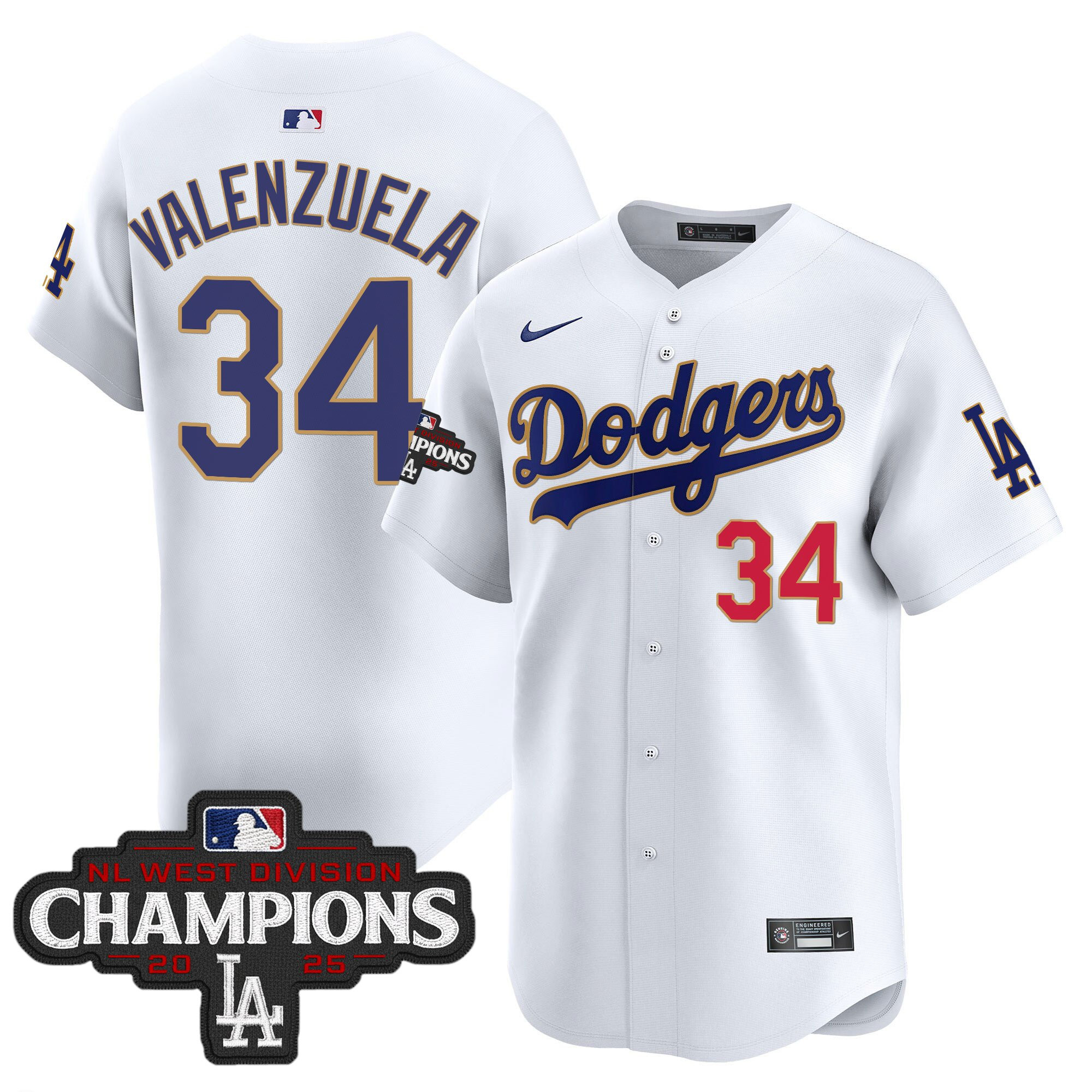 Men's Dodgers 2025 NL West Division Champions Patch Gold Trim Vapor Premier Limited Jersey - All Stitched - Image 24