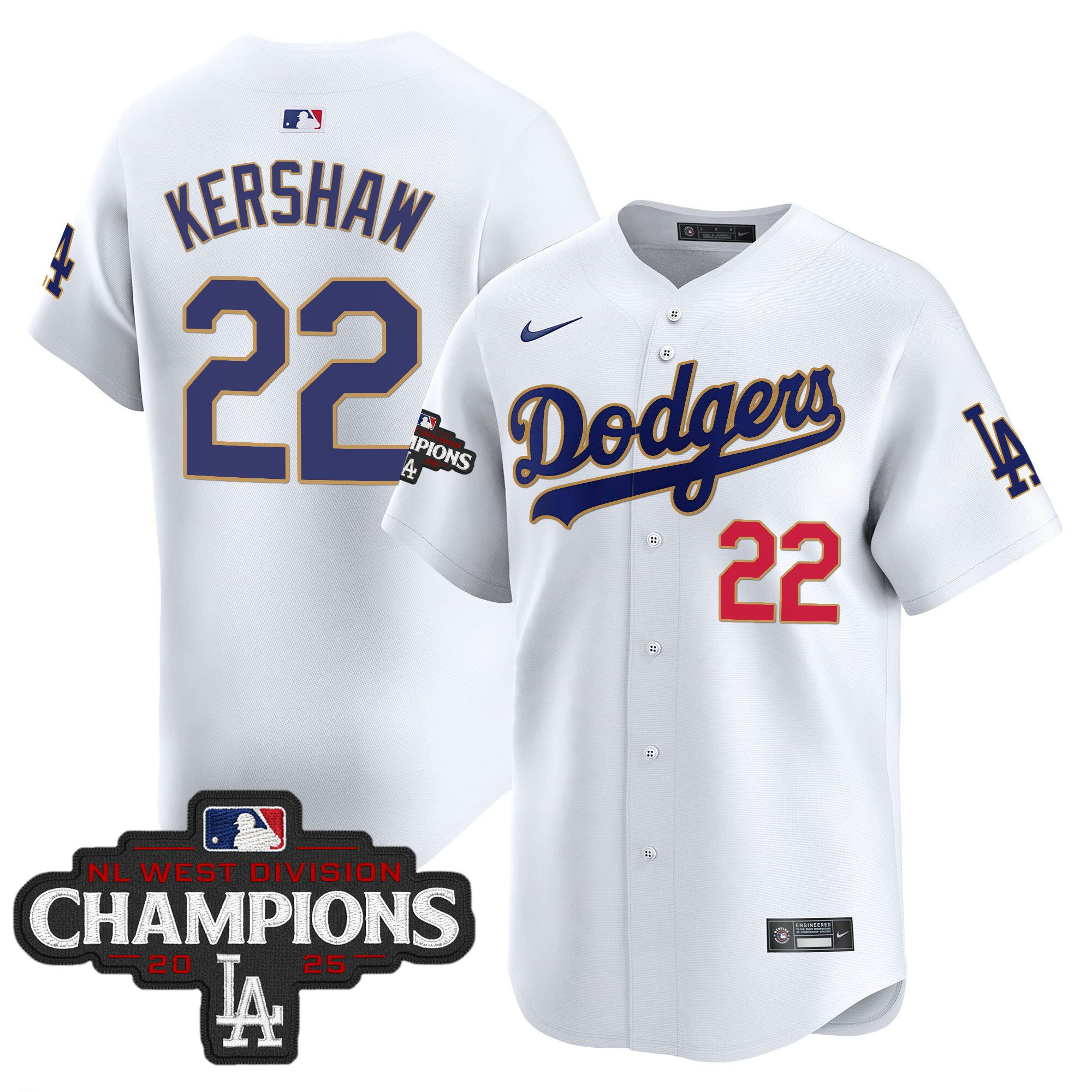 Men's Dodgers 2025 NL West Division Champions Patch Gold Trim Vapor Premier Limited Jersey - All Stitched - Image 29
