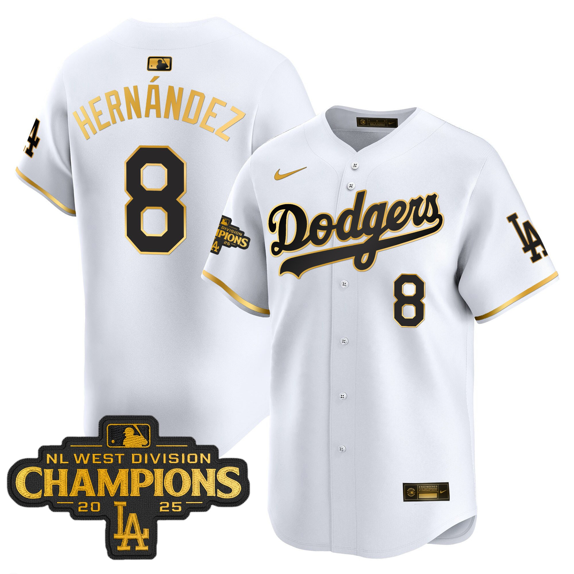 Men's Dodgers 2025 NL West Division Champions Patch Gold Trim Vapor Premier Limited Jersey - All Stitched - Image 18