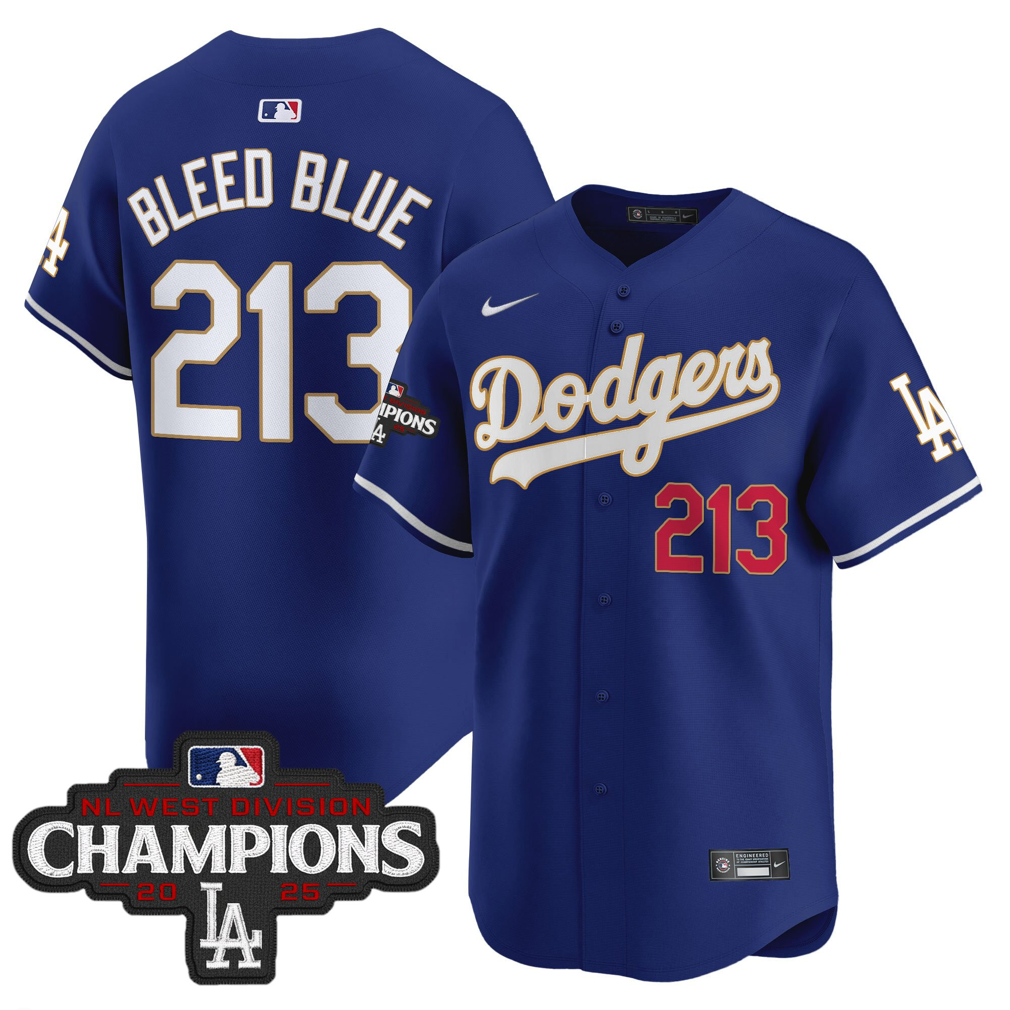 Men's Dodgers 2025 NL West Division Champions Patch Gold Trim Vapor Premier Limited Jersey - All Stitched - Image 32