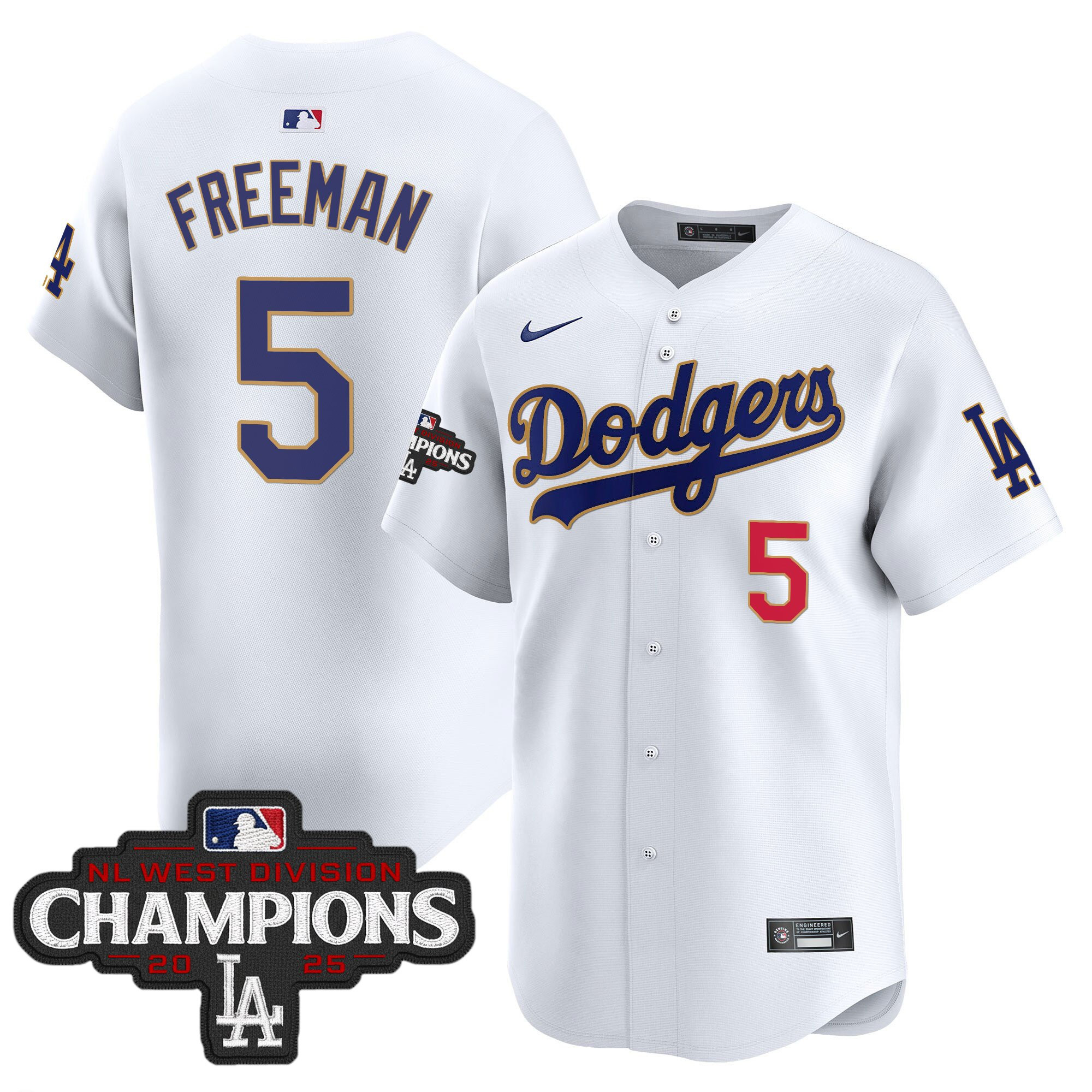 Men's Dodgers 2025 NL West Division Champions Patch Gold Trim Vapor Premier Limited Jersey - All Stitched - Image 23
