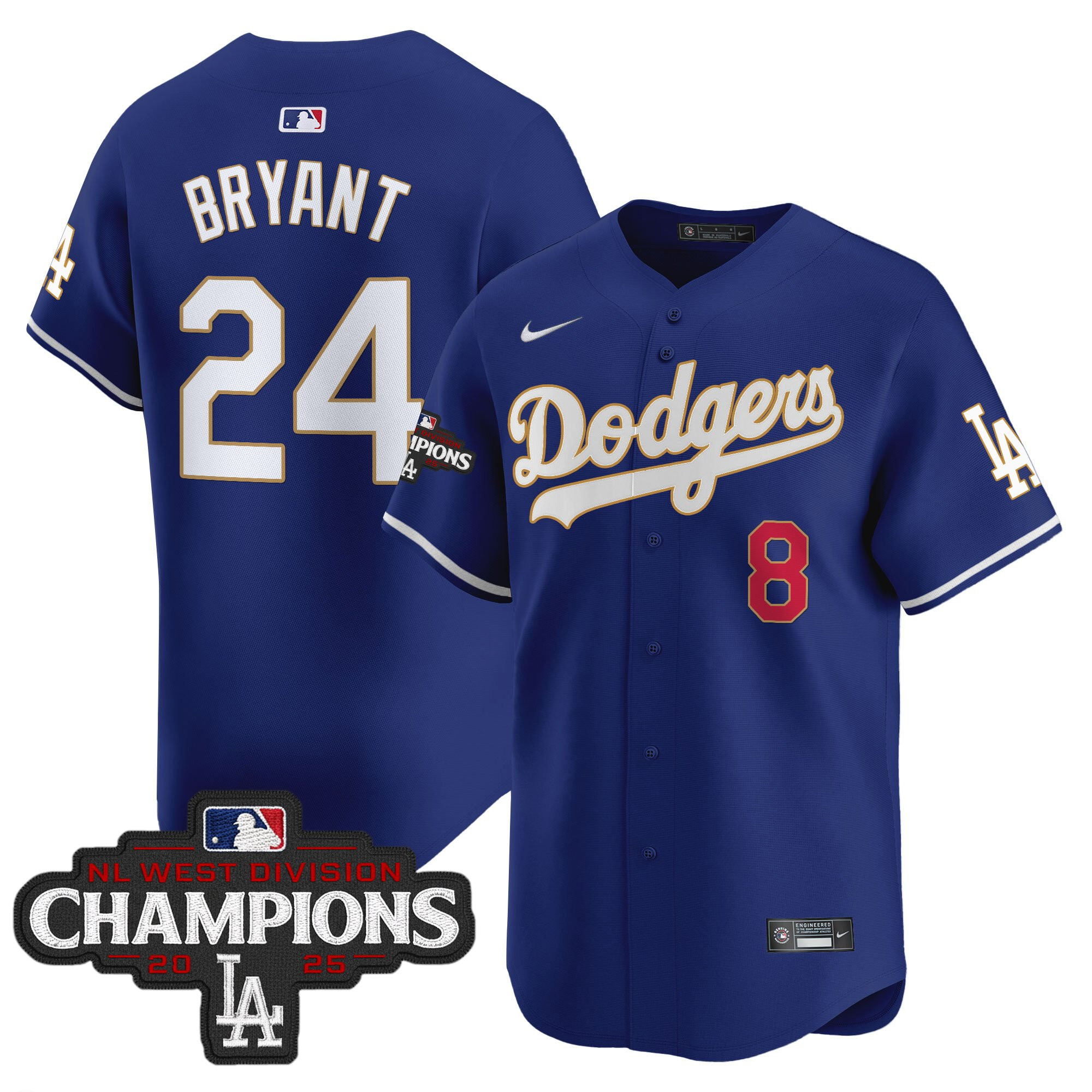 Men's Dodgers 2025 NL West Division Champions Patch Gold Trim Vapor Premier Limited Jersey - All Stitched - Image 36