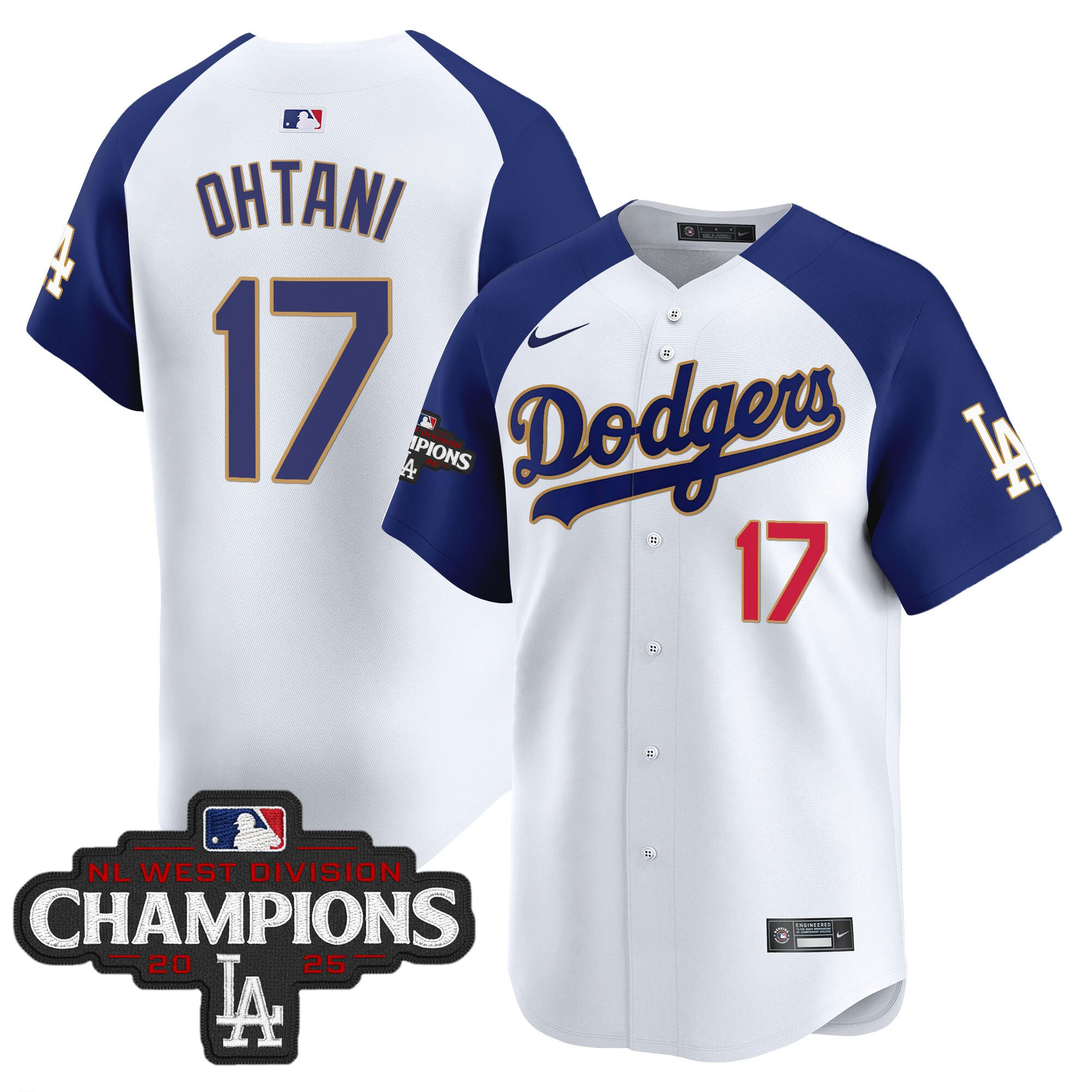 Men's Dodgers 2025 NL West Division Champions Patch Gold Trim Vapor Premier Limited Jersey - All Stitched - Image 41