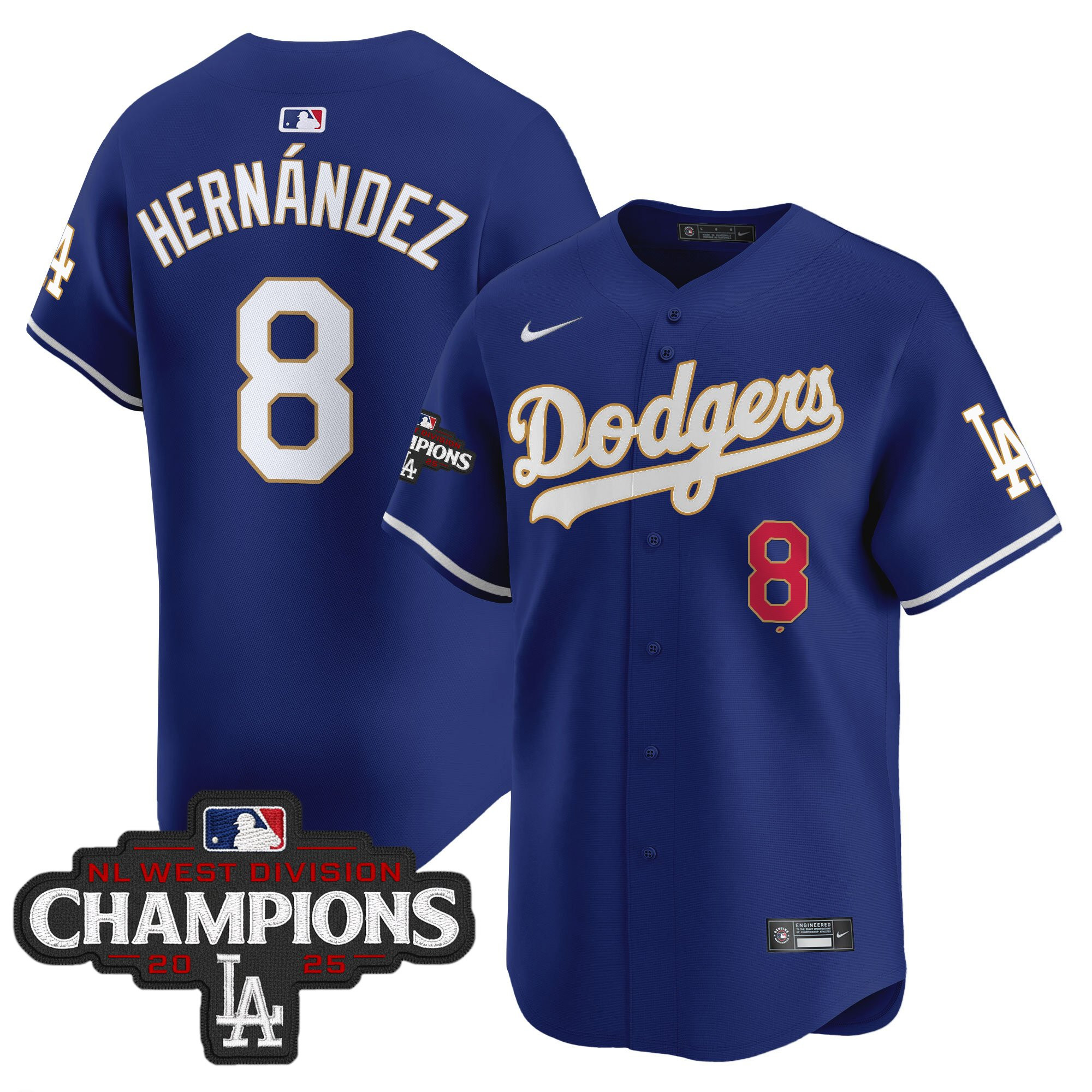 Men's Dodgers 2025 NL West Division Champions Patch Gold Trim Vapor Premier Limited Jersey - All Stitched - Image 38