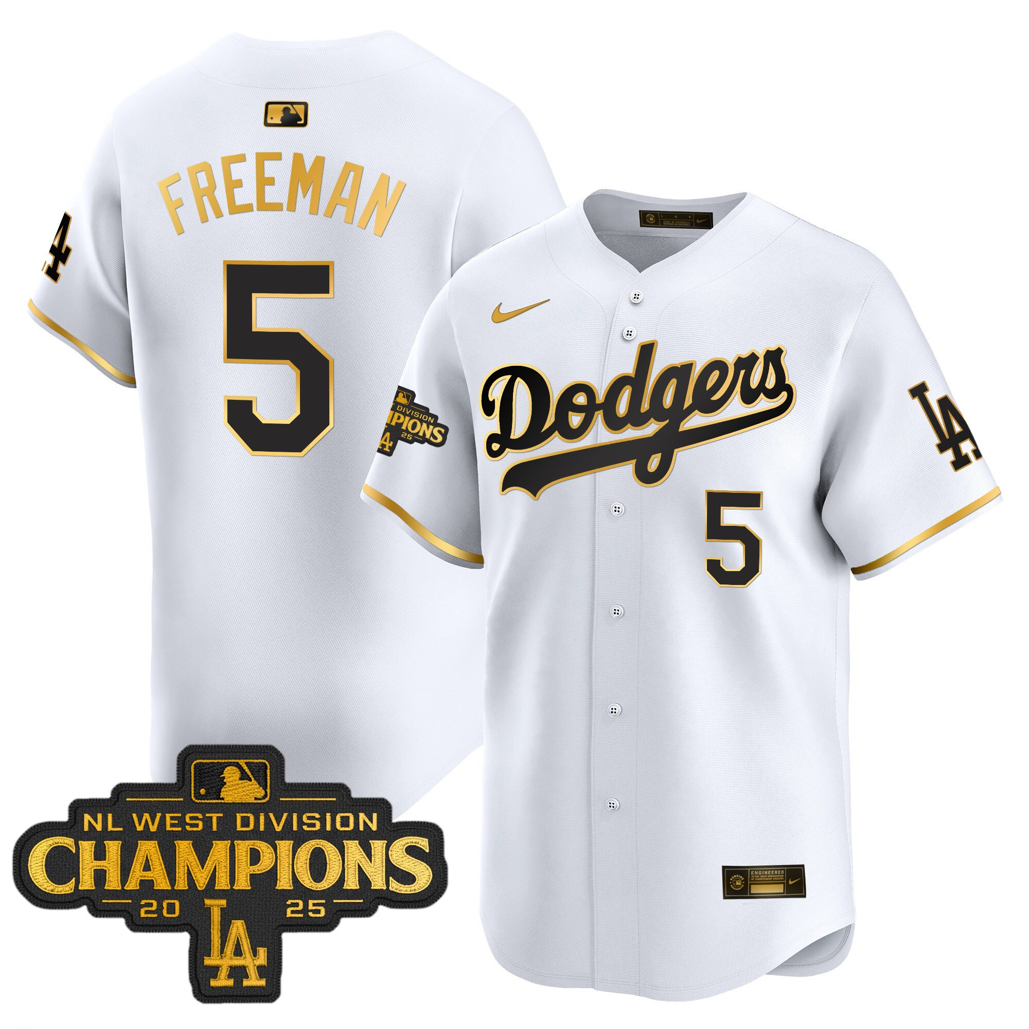 Men's Dodgers 2025 NL West Division Champions Patch Gold Trim Vapor Premier Limited Jersey - All Stitched - Image 13
