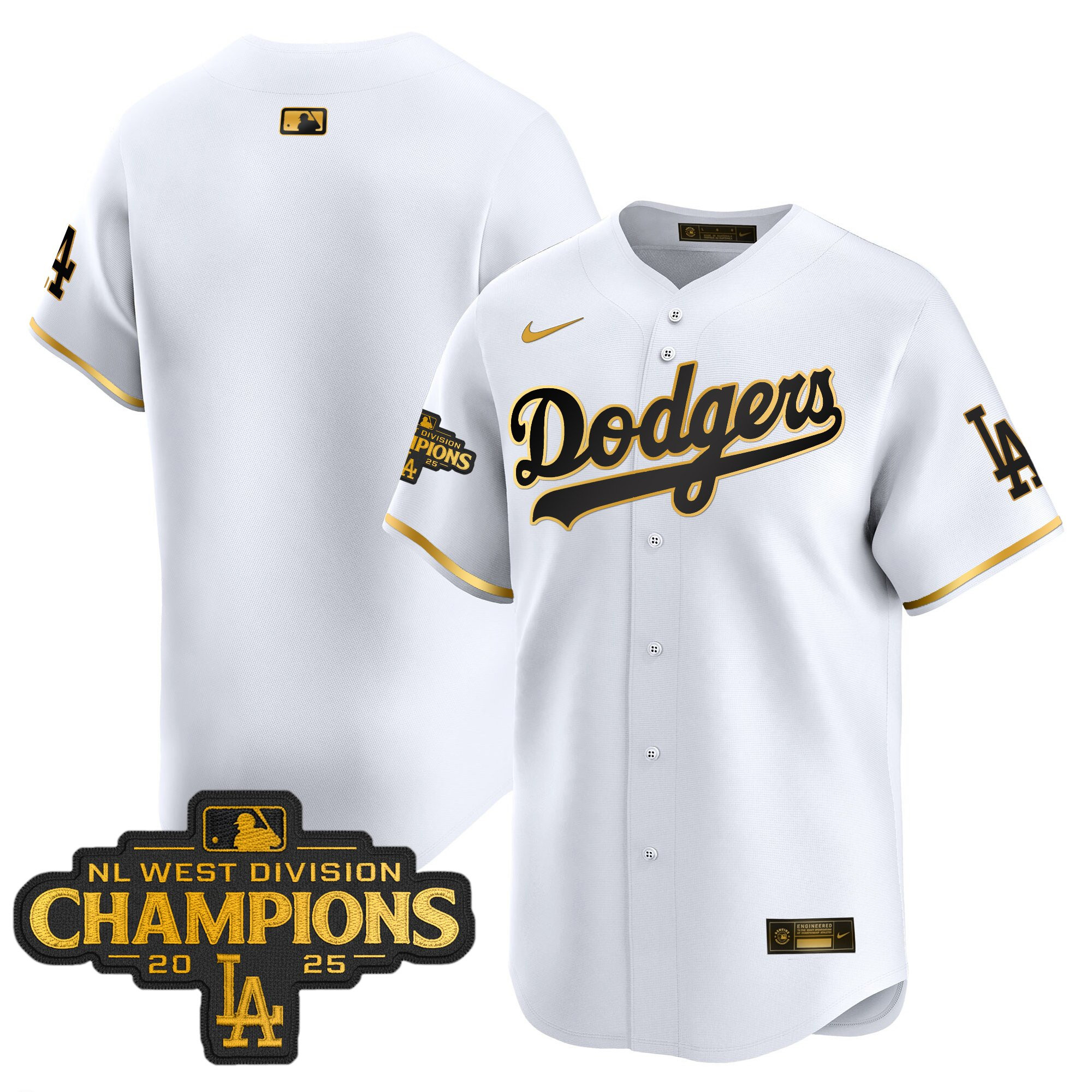 Men's Dodgers 2025 NL West Division Champions Patch Gold Trim Vapor Premier Limited Jersey - All Stitched - Image 20