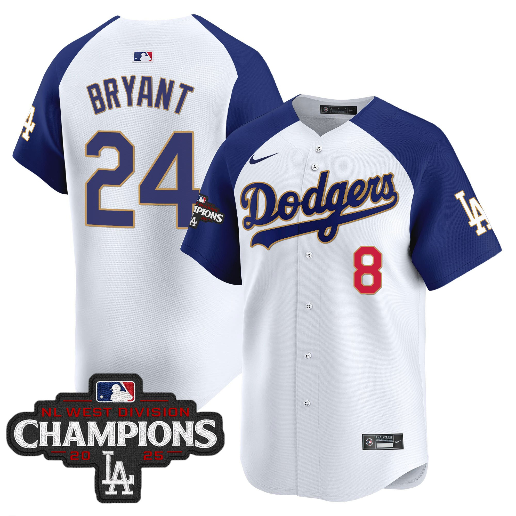 Men's Dodgers 2025 NL West Division Champions Patch Gold Trim Vapor Premier Limited Jersey - All Stitched - Image 46