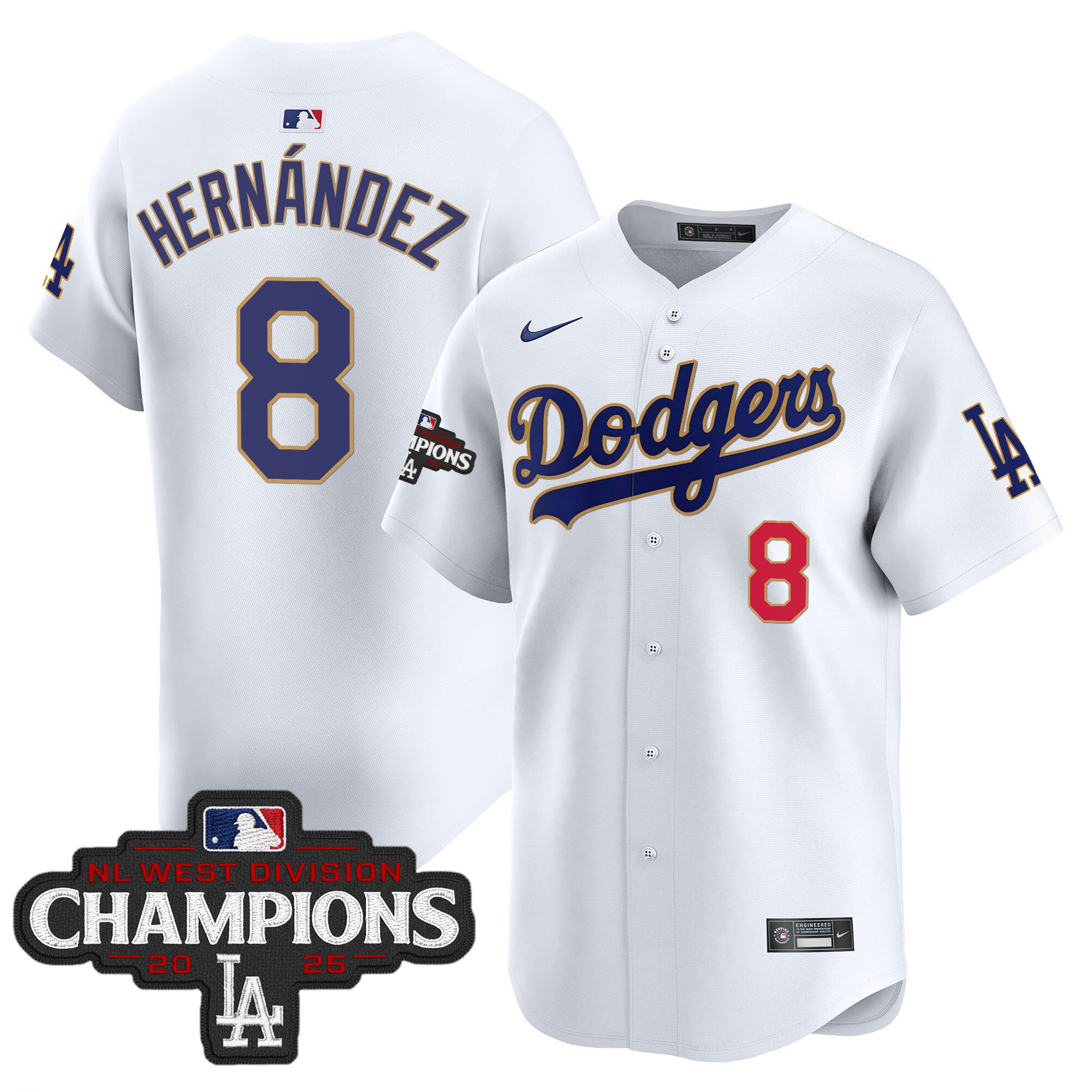 Men's Dodgers 2025 NL West Division Champions Patch Gold Trim Vapor Premier Limited Jersey - All Stitched - Image 28