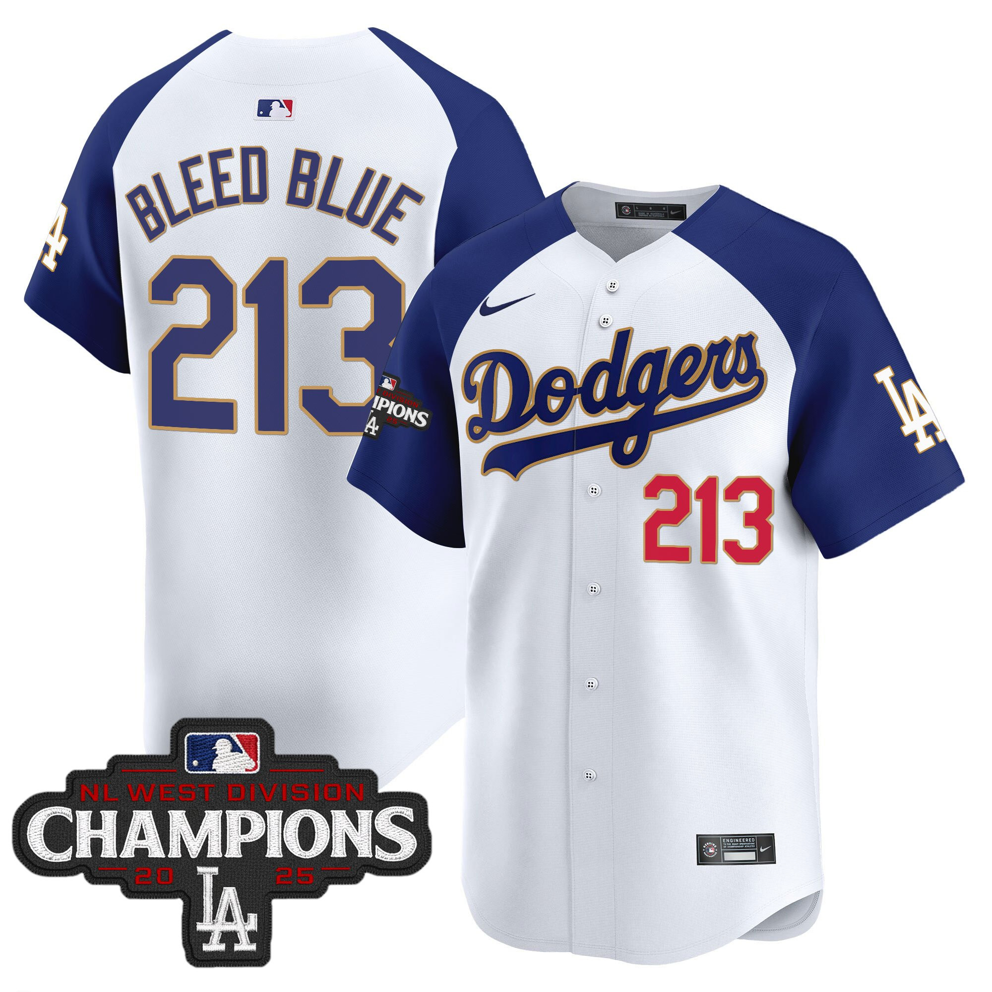 Men's Dodgers 2025 NL West Division Champions Patch Gold Trim Vapor Premier Limited Jersey - All Stitched - Image 42