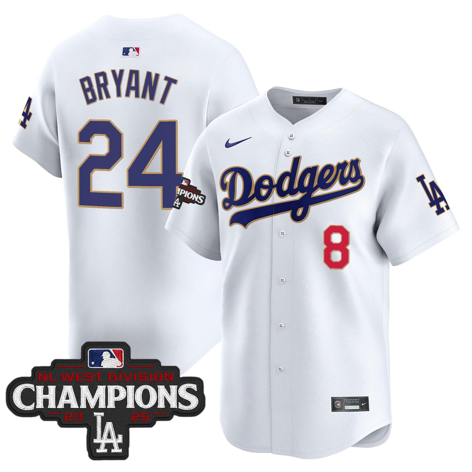 Men's Dodgers 2025 NL West Division Champions Patch Gold Trim Vapor Premier Limited Jersey - All Stitched - Image 26