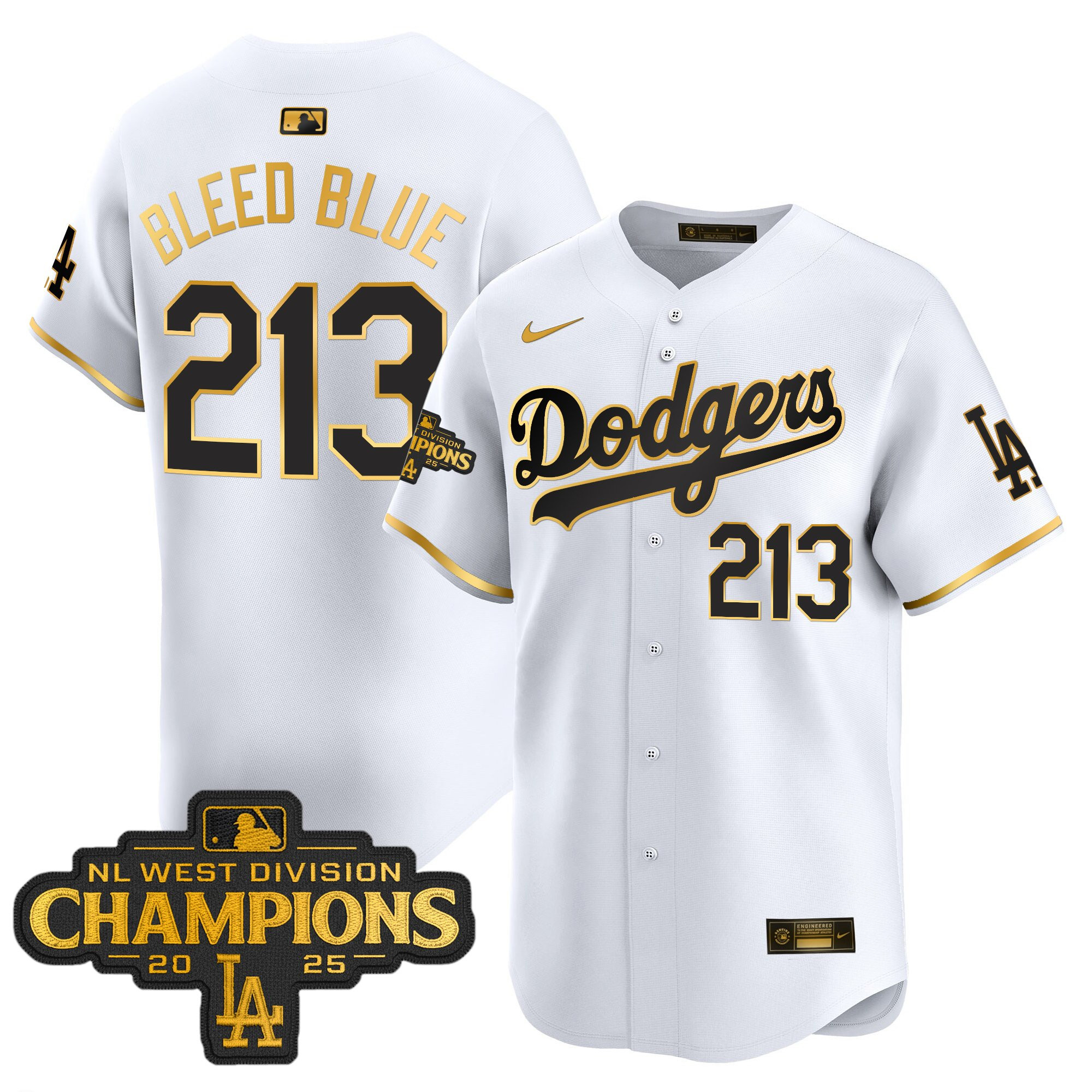 Men's Dodgers 2025 NL West Division Champions Patch Gold Trim Vapor Premier Limited Jersey - All Stitched - Image 12