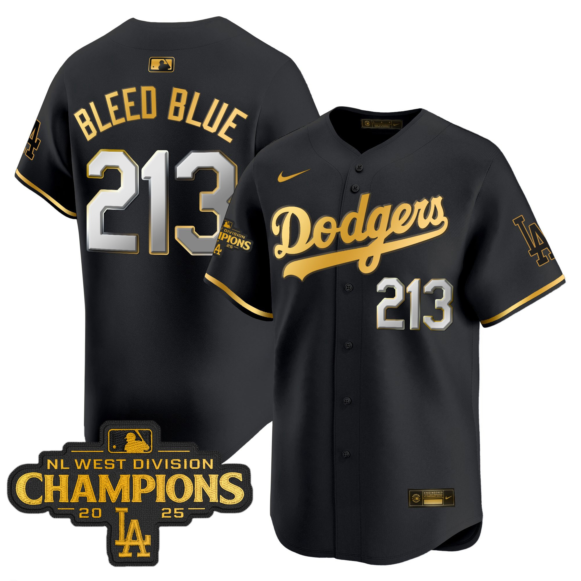 Men's Dodgers 2025 NL West Division Champions Patch Gold Trim Vapor Premier Limited Jersey - All Stitched - Image 2