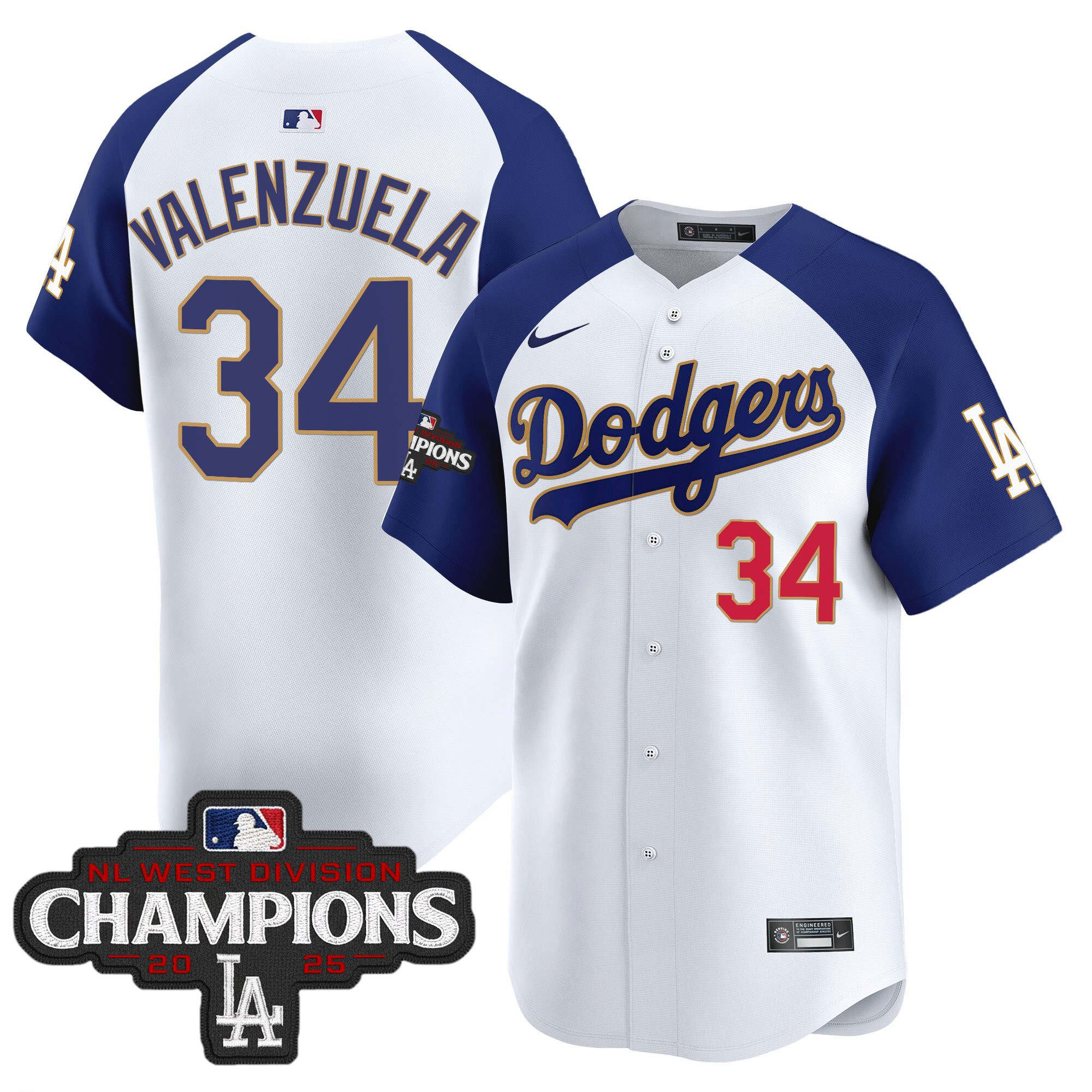 Men's Dodgers 2025 NL West Division Champions Patch Gold Trim Vapor Premier Limited Jersey - All Stitched - Image 44