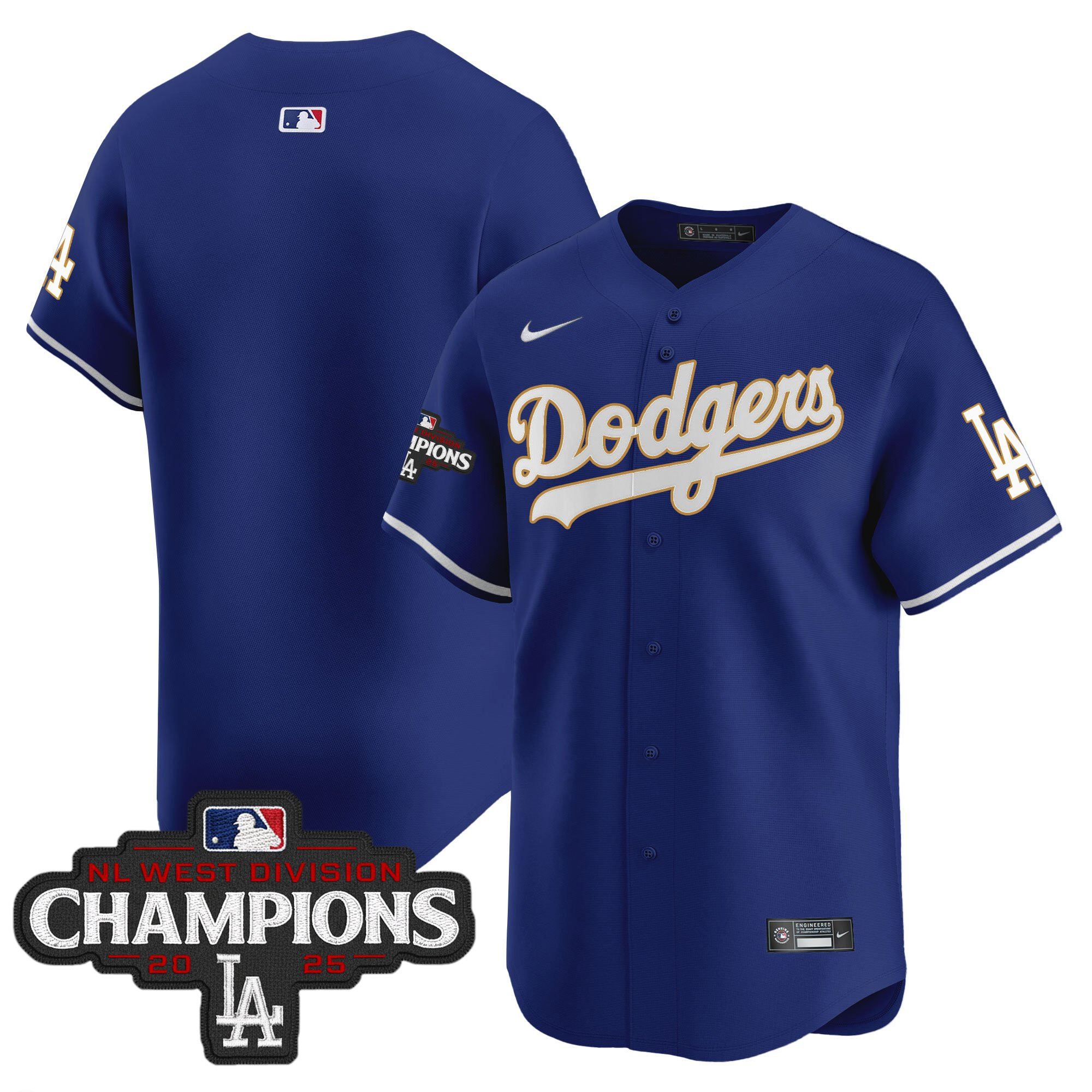 Men's Dodgers 2025 NL West Division Champions Patch Gold Trim Vapor Premier Limited Jersey - All Stitched - Image 40