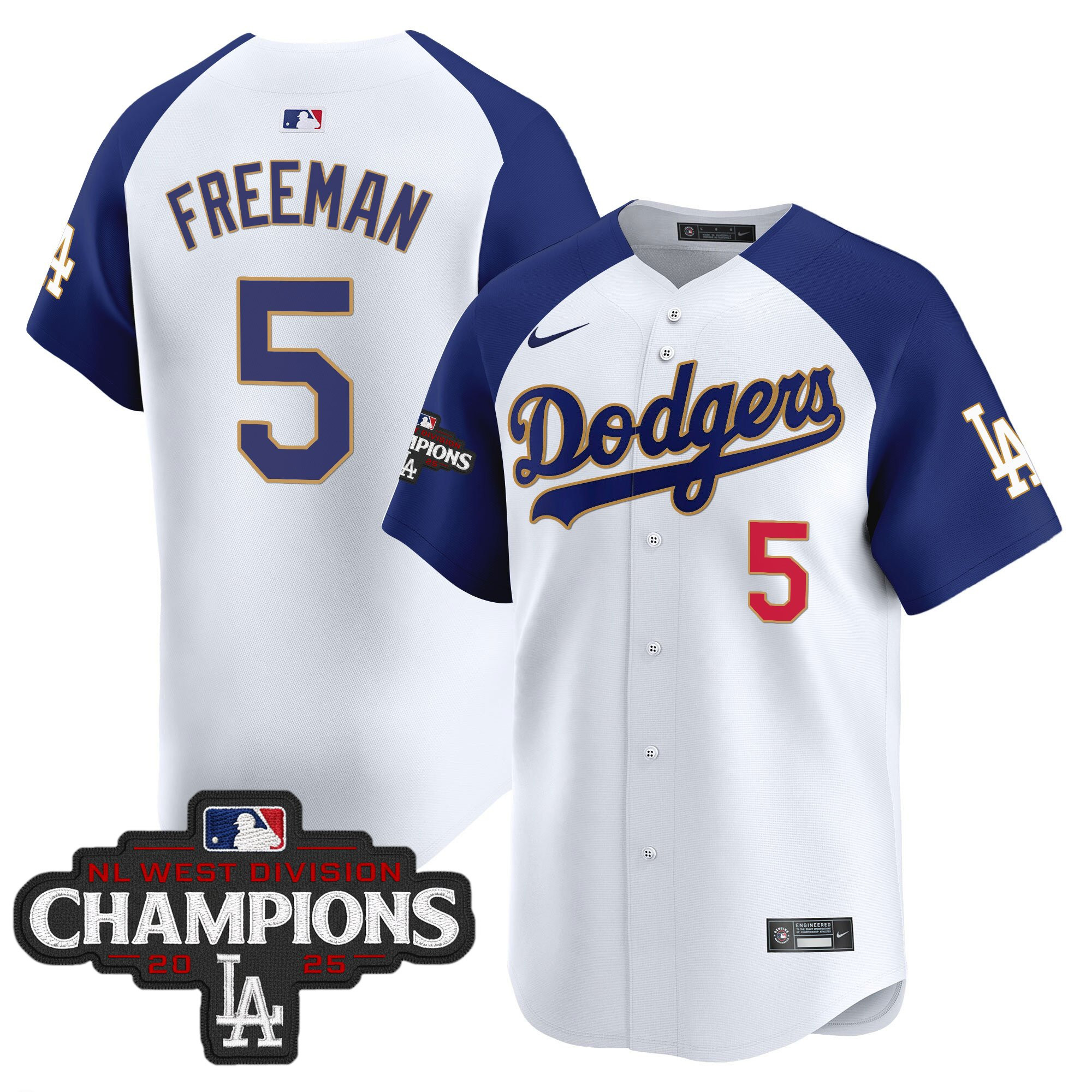 Men's Dodgers 2025 NL West Division Champions Patch Gold Trim Vapor Premier Limited Jersey - All Stitched - Image 43