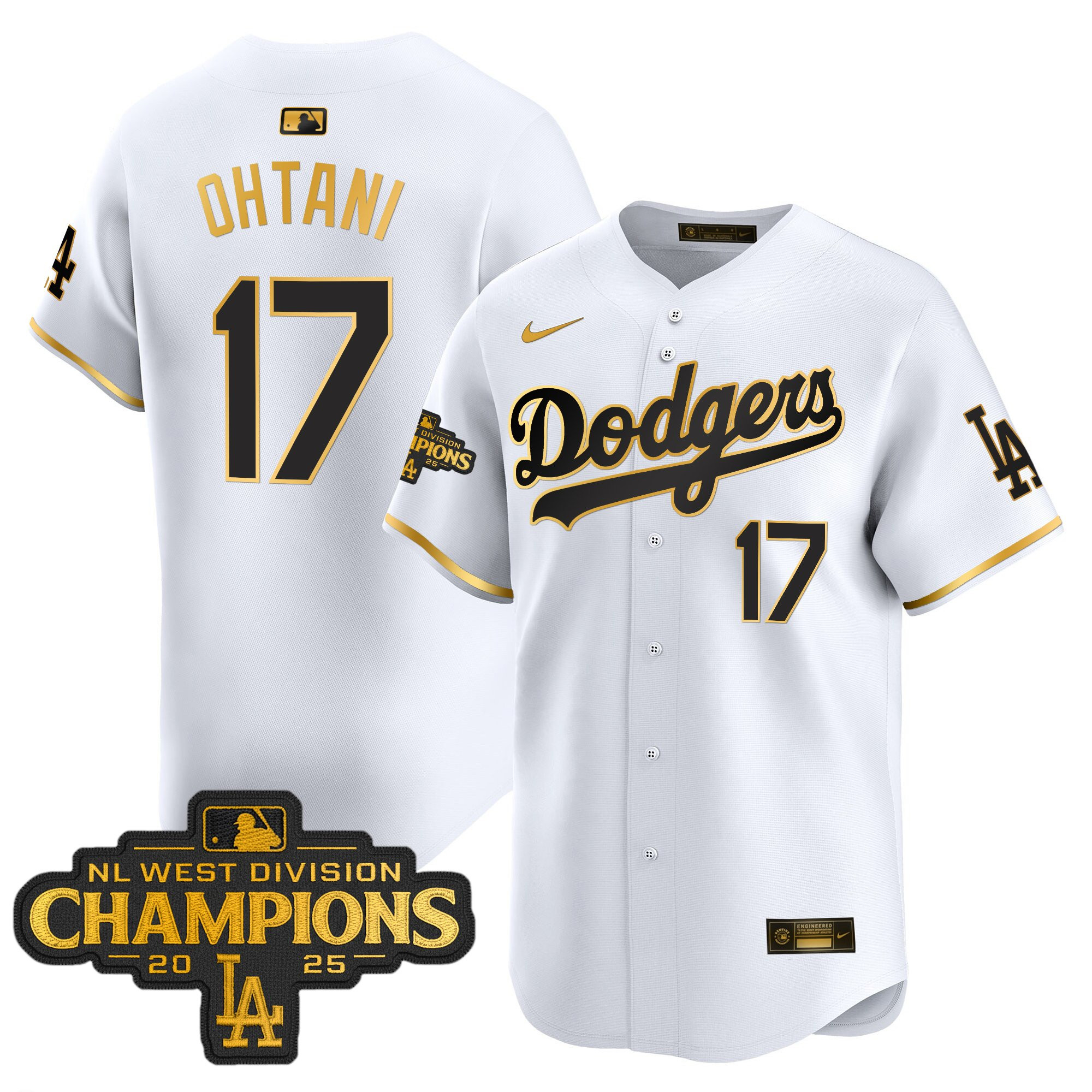 Men's Dodgers 2025 NL West Division Champions Patch Gold Trim Vapor Premier Limited Jersey - All Stitched - Image 11