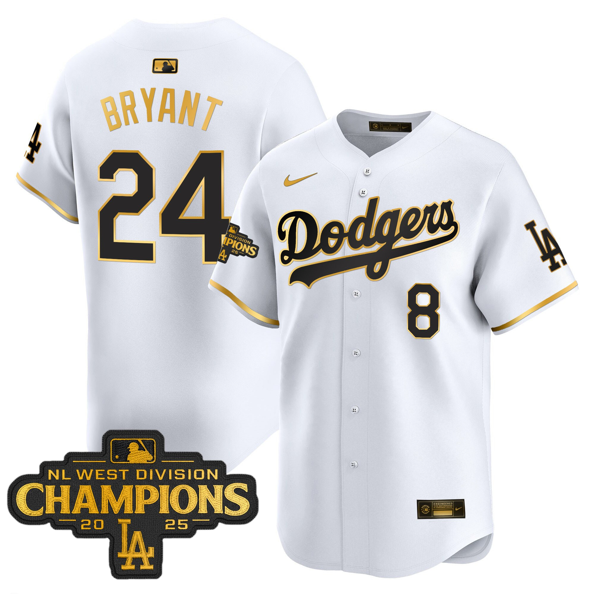 Men's Dodgers 2025 NL West Division Champions Patch Gold Trim Vapor Premier Limited Jersey - All Stitched - Image 16