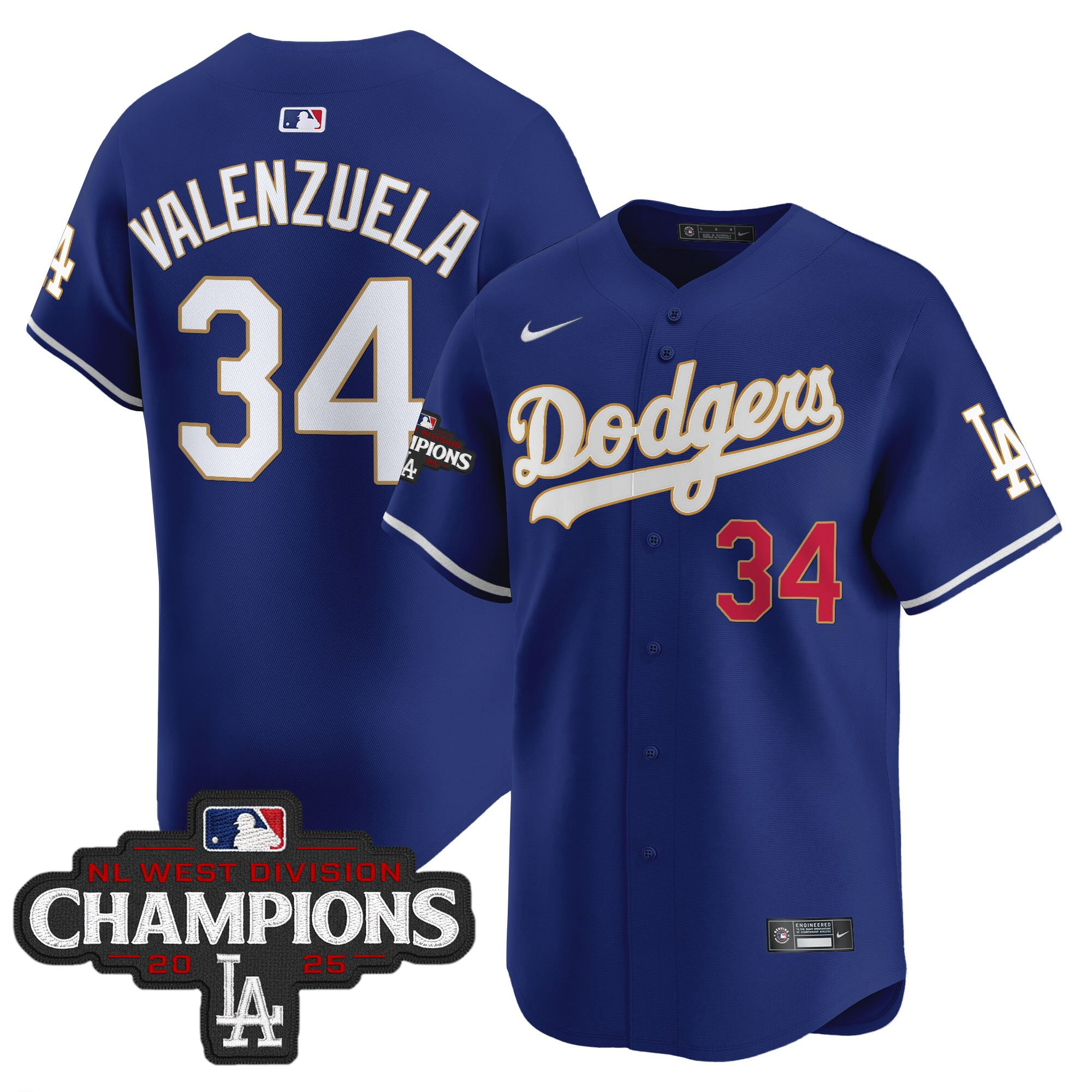 Men's Dodgers 2025 NL West Division Champions Patch Gold Trim Vapor Premier Limited Jersey - All Stitched - Image 34