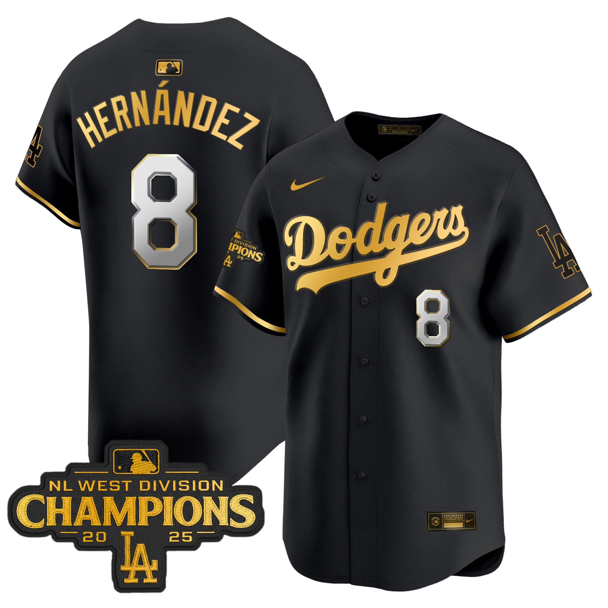 Men's Dodgers 2025 NL West Division Champions Patch Gold Trim Vapor Premier Limited Jersey - All Stitched - Image 8