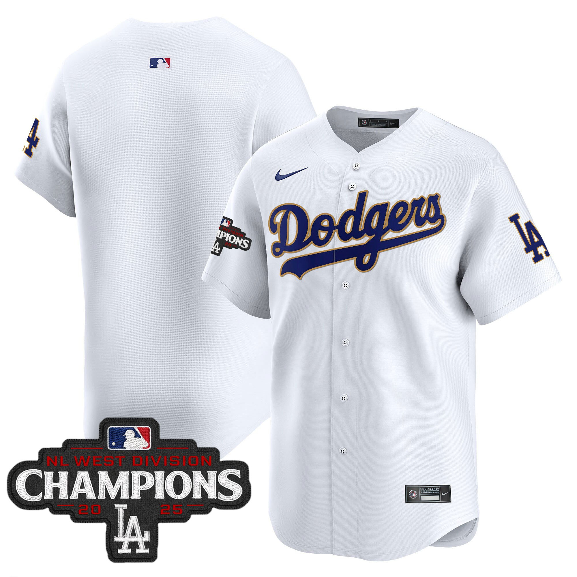 Men's Dodgers 2025 NL West Division Champions Patch Gold Trim Vapor Premier Limited Jersey - All Stitched - Image 30