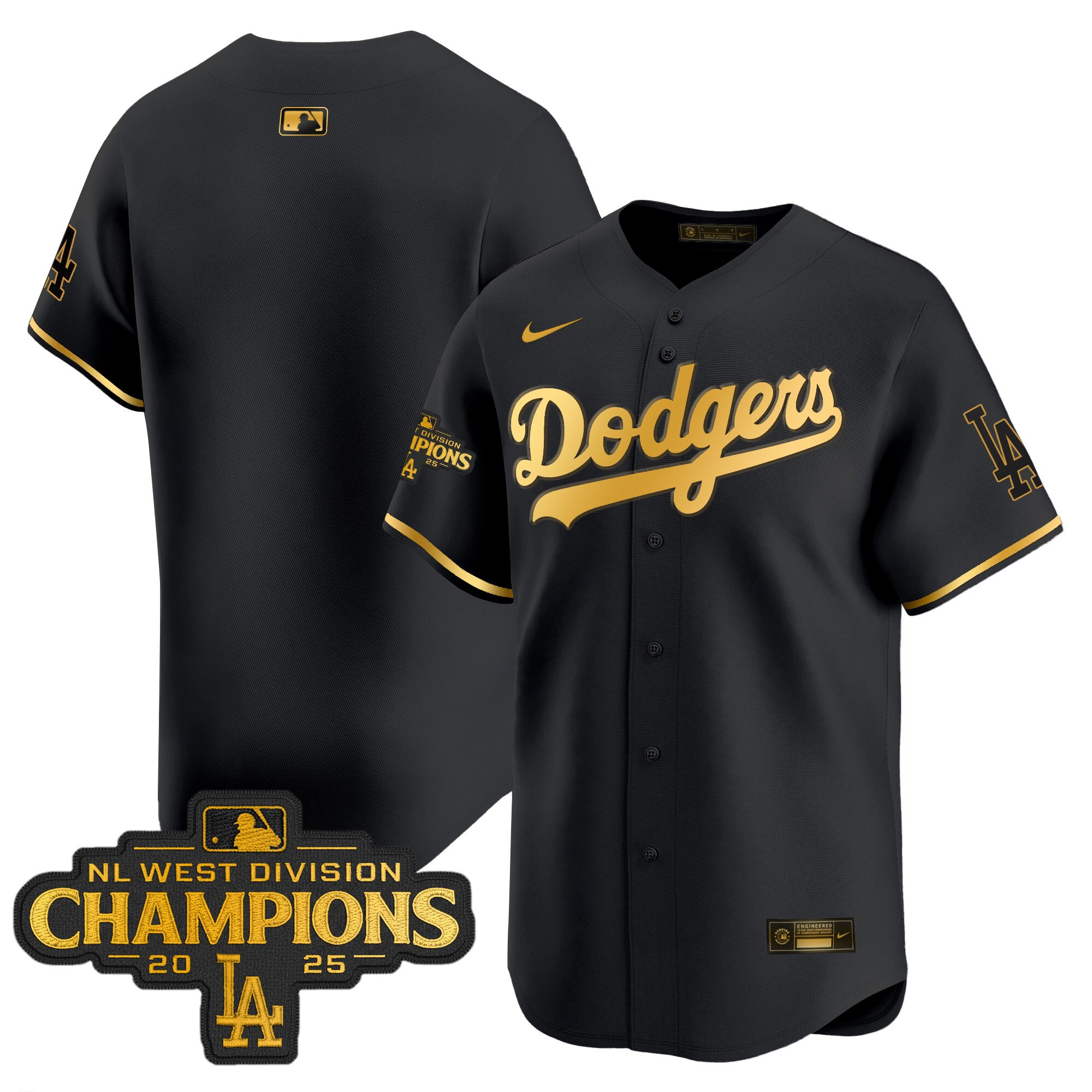 Men's Dodgers 2025 NL West Division Champions Patch Gold Trim Vapor Premier Limited Jersey - All Stitched - Image 10