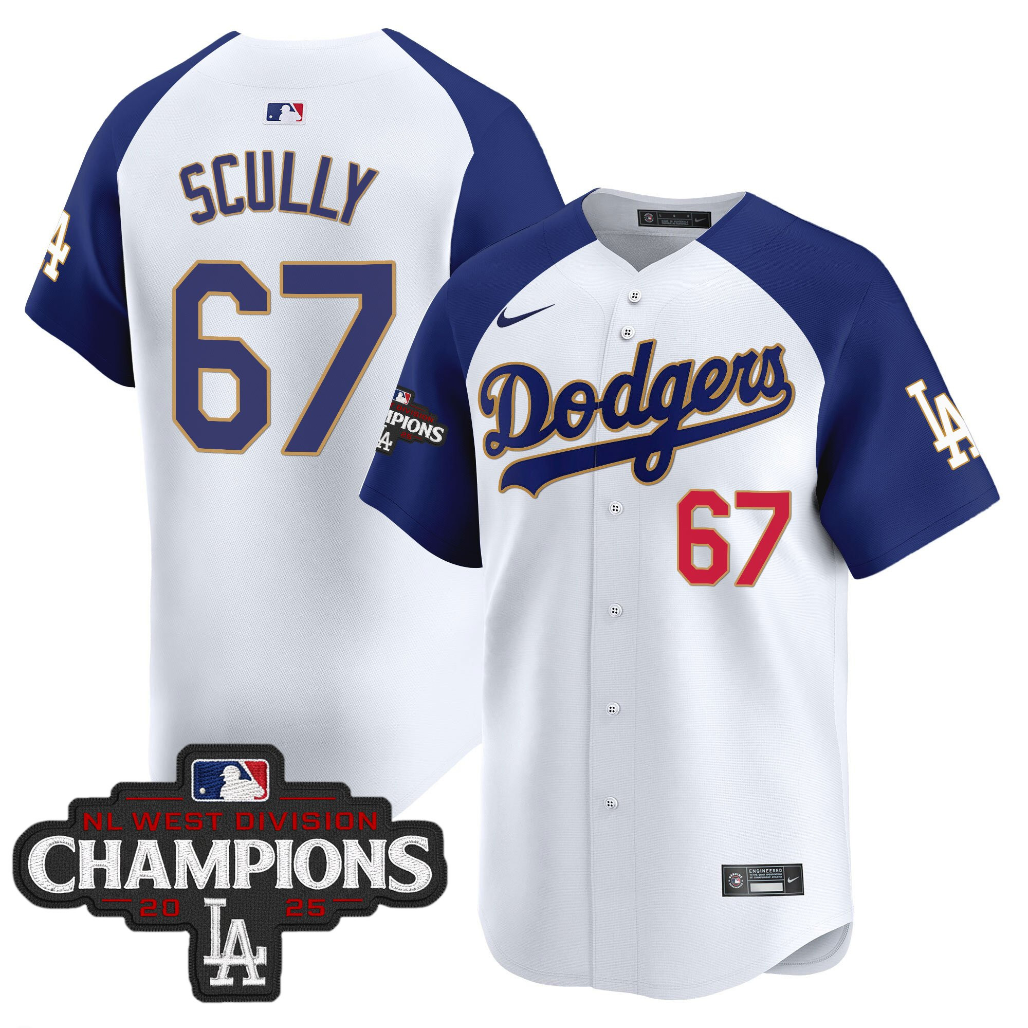 Men's Dodgers 2025 NL West Division Champions Patch Gold Trim Vapor Premier Limited Jersey - All Stitched - Image 47