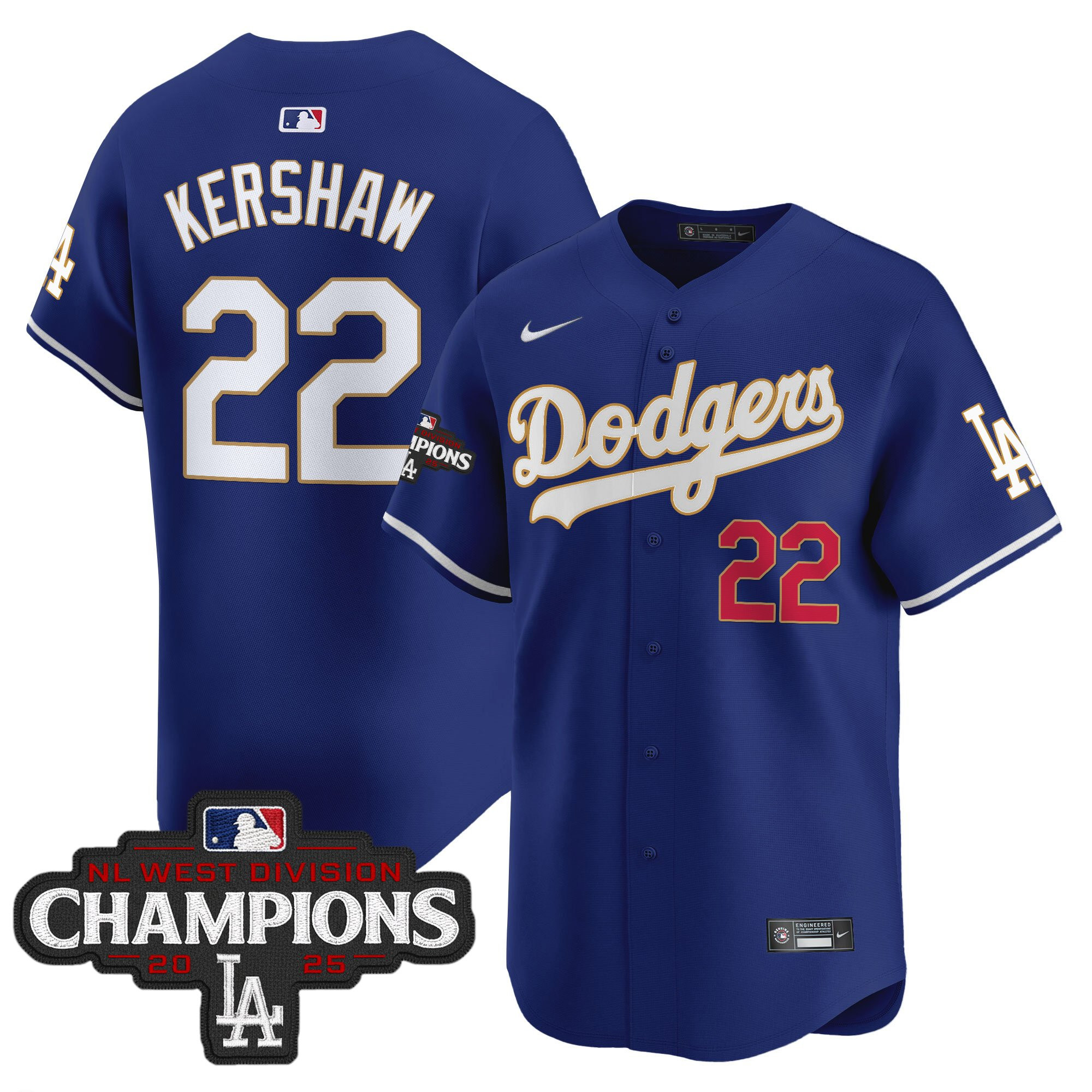 Men's Dodgers 2025 NL West Division Champions Patch Gold Trim Vapor Premier Limited Jersey - All Stitched - Image 39