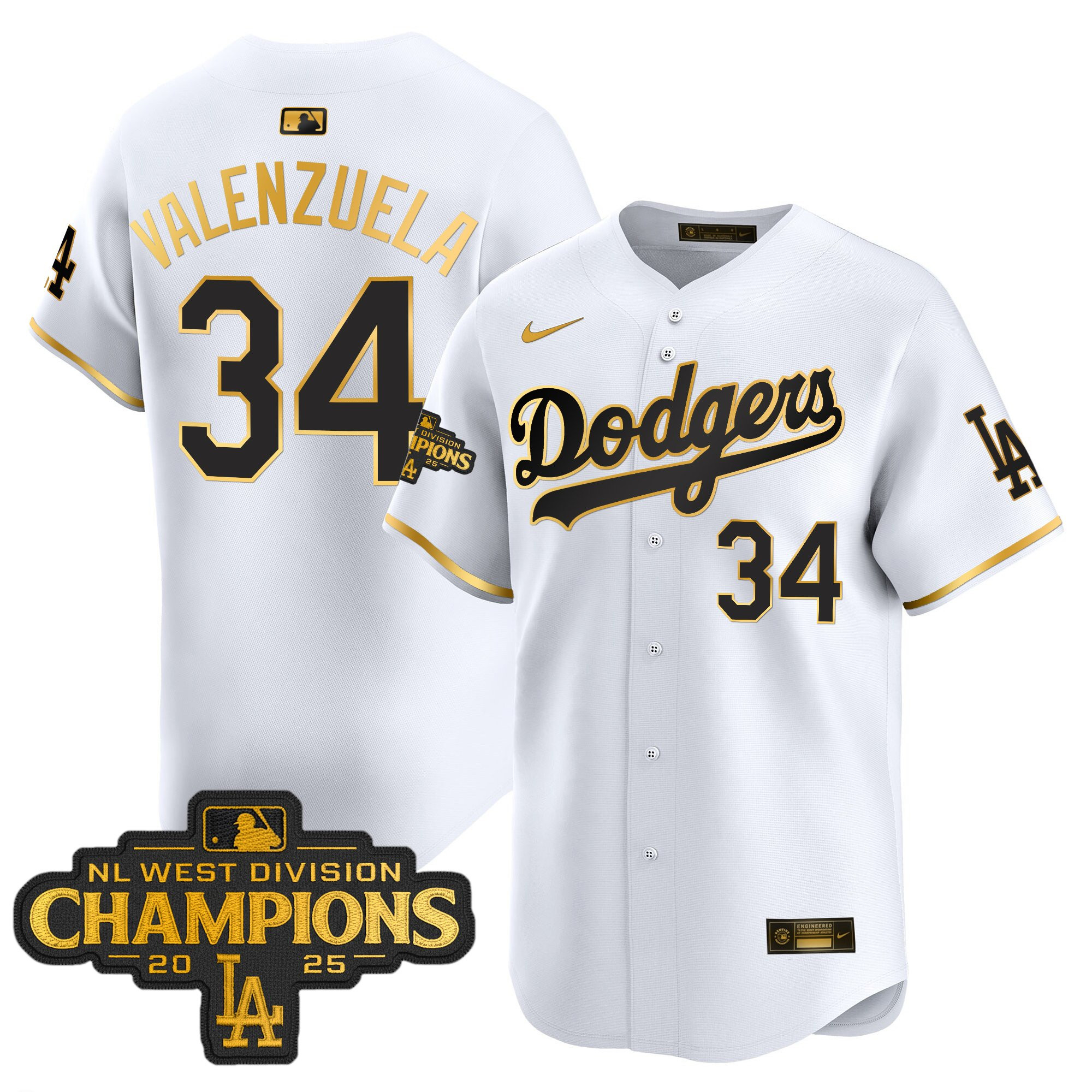 Men's Dodgers 2025 NL West Division Champions Patch Gold Trim Vapor Premier Limited Jersey - All Stitched - Image 14
