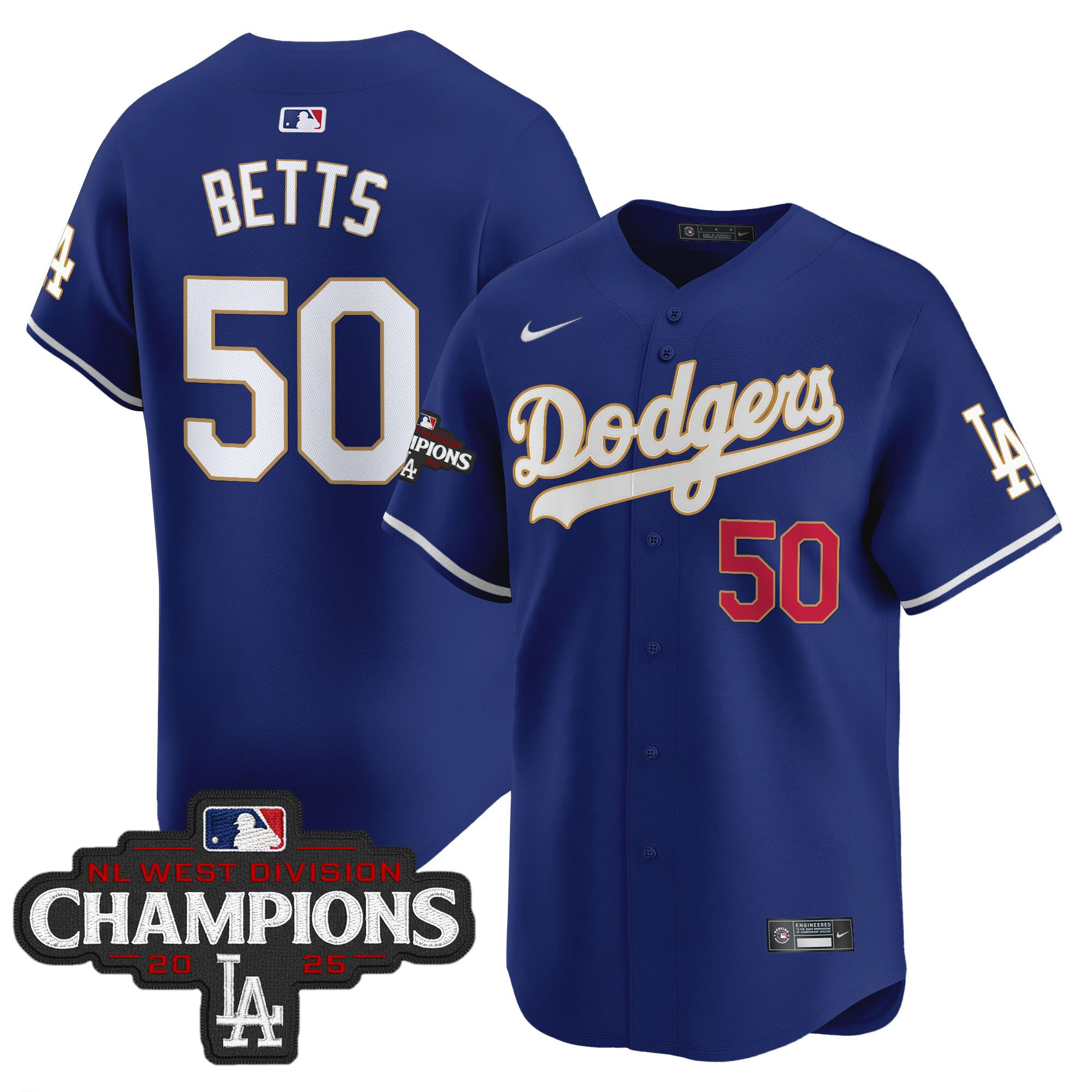 Men's Dodgers 2025 NL West Division Champions Patch Gold Trim Vapor Premier Limited Jersey - All Stitched - Image 35