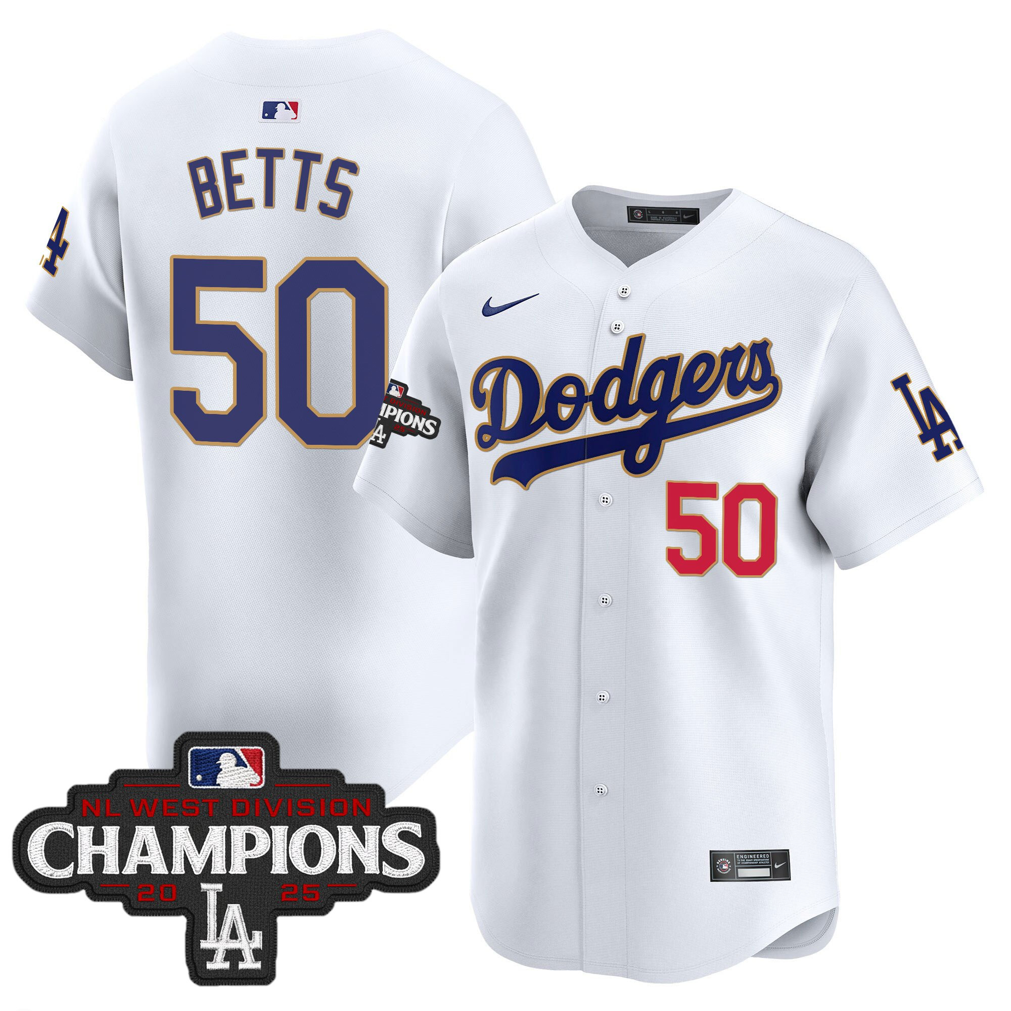 Men's Dodgers 2025 NL West Division Champions Patch Gold Trim Vapor Premier Limited Jersey - All Stitched - Image 25