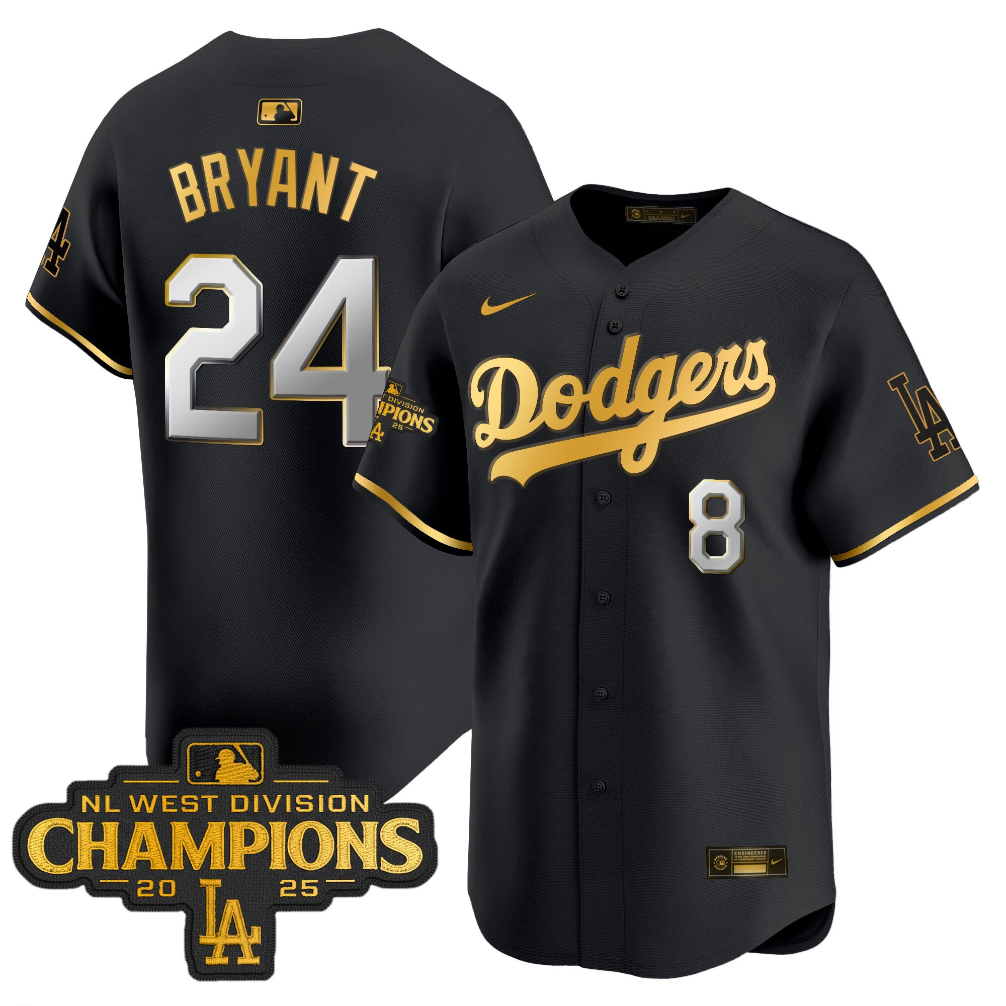 Men's Dodgers 2025 NL West Division Champions Patch Gold Trim Vapor Premier Limited Jersey - All Stitched - Image 6