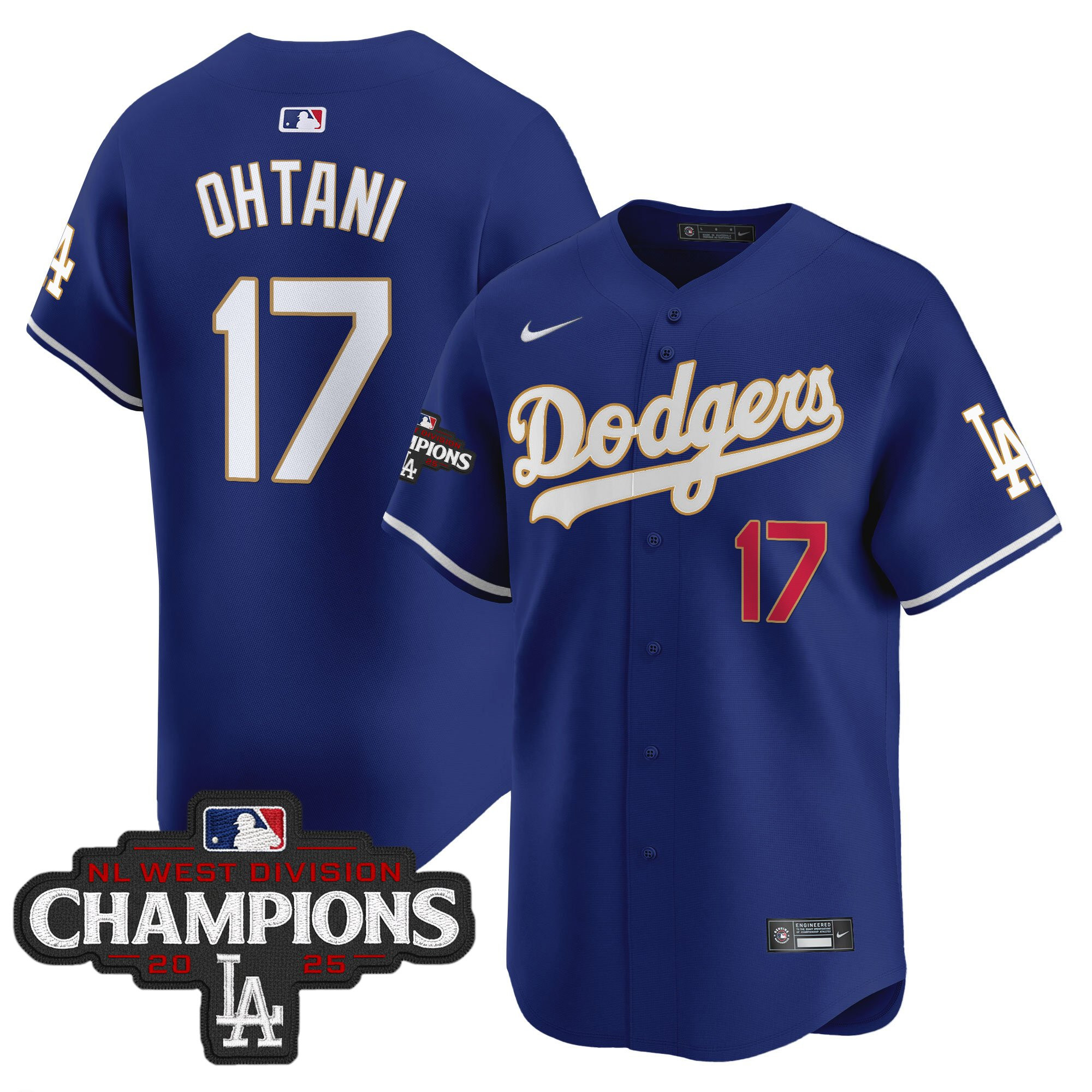 Men's Dodgers 2025 NL West Division Champions Patch Gold Trim Vapor Premier Limited Jersey - All Stitched - Image 31