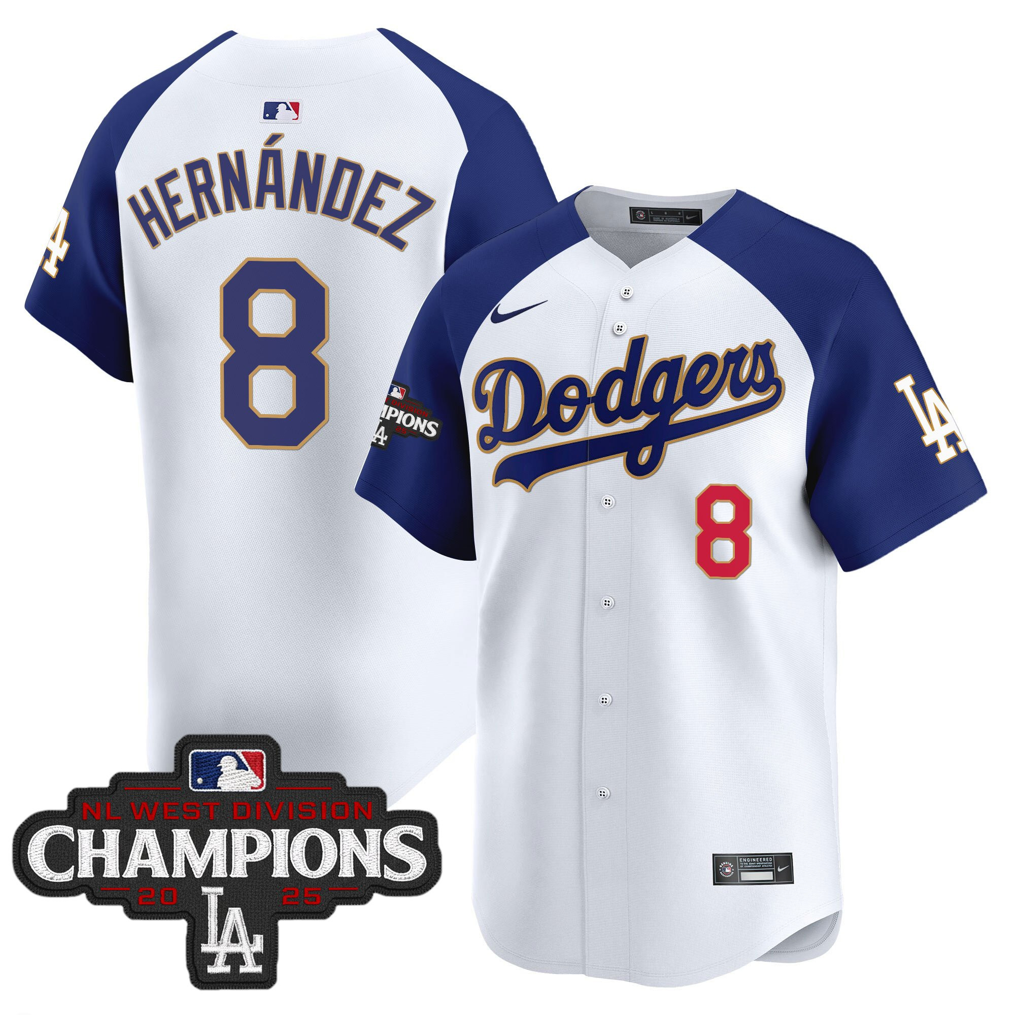 Men's Dodgers 2025 NL West Division Champions Patch Gold Trim Vapor Premier Limited Jersey - All Stitched - Image 48