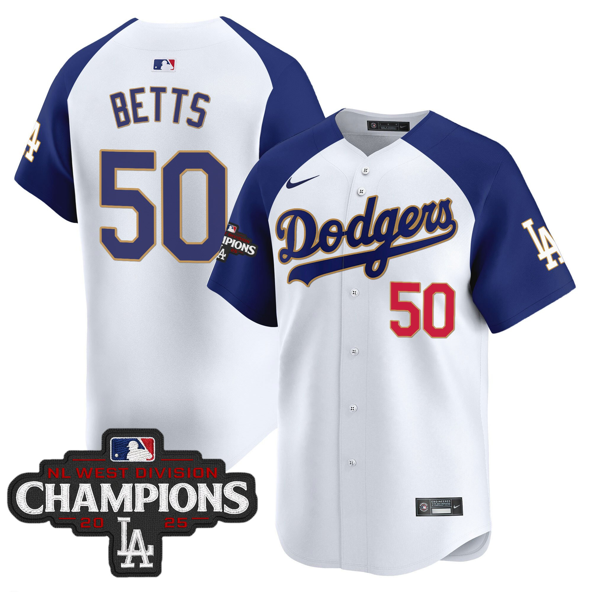 Men's Dodgers 2025 NL West Division Champions Patch Gold Trim Vapor Premier Limited Jersey - All Stitched - Image 45